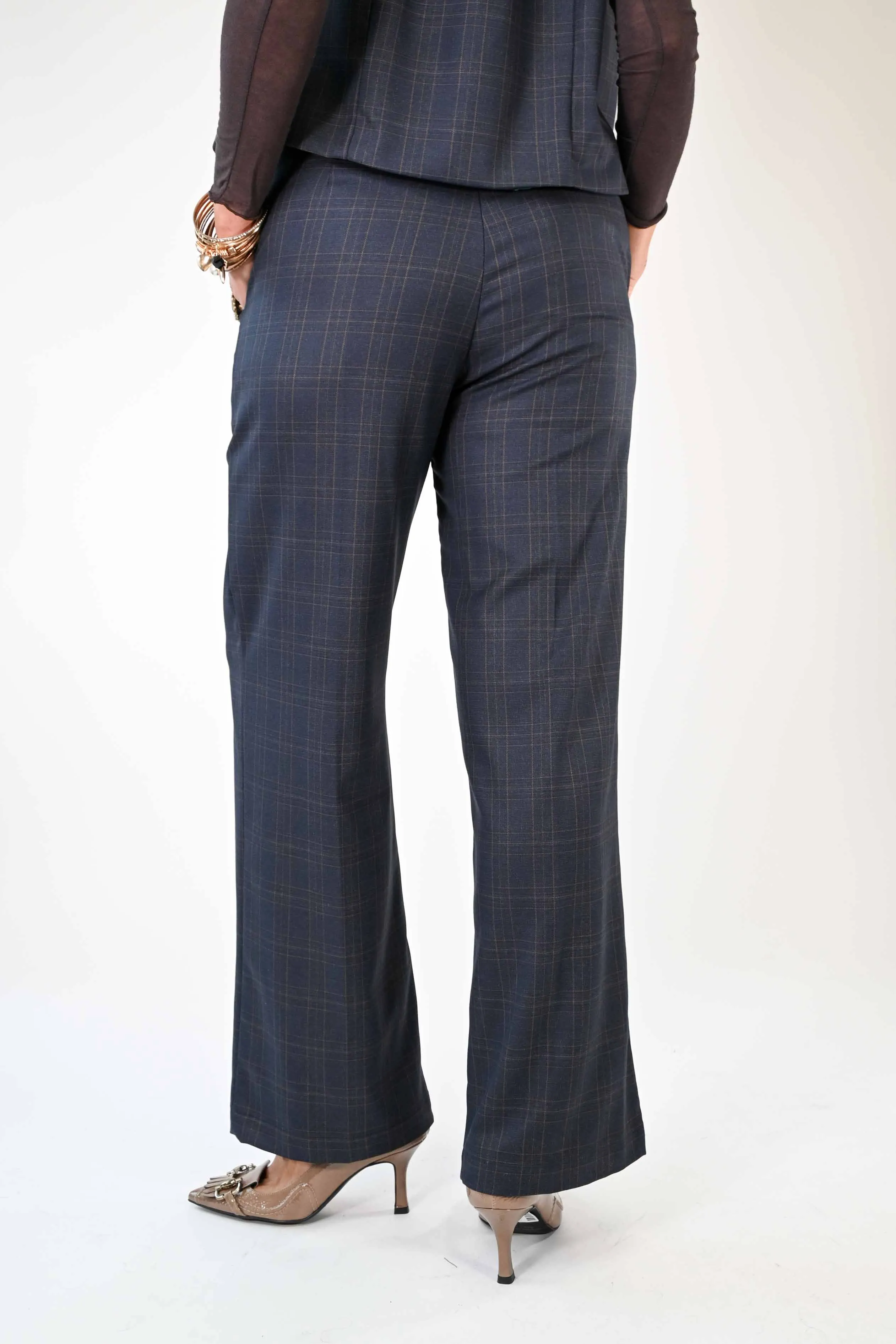 PANTALONE PALAZZO POLIVISCOSA FANTASIA CHECK BLU