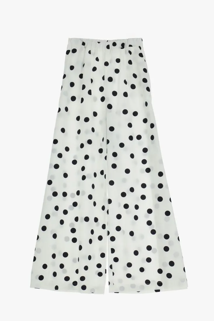 Pantaloni a palazzo fantasia a pois con pinces