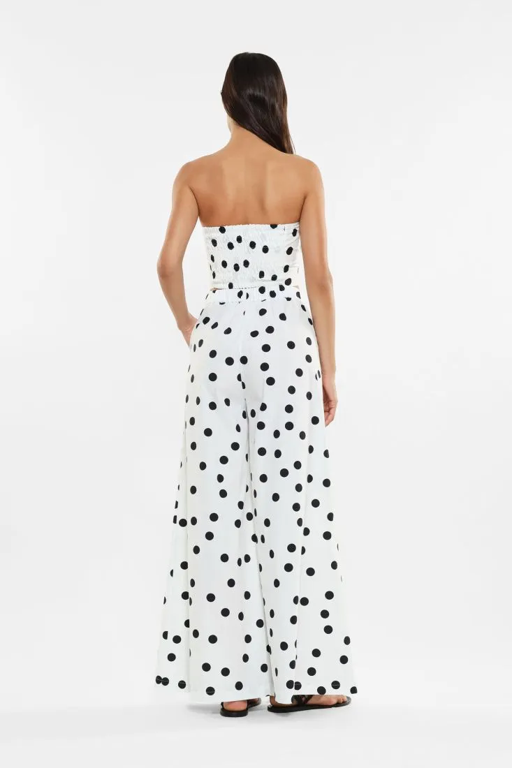 Pantaloni a palazzo fantasia a pois con pinces