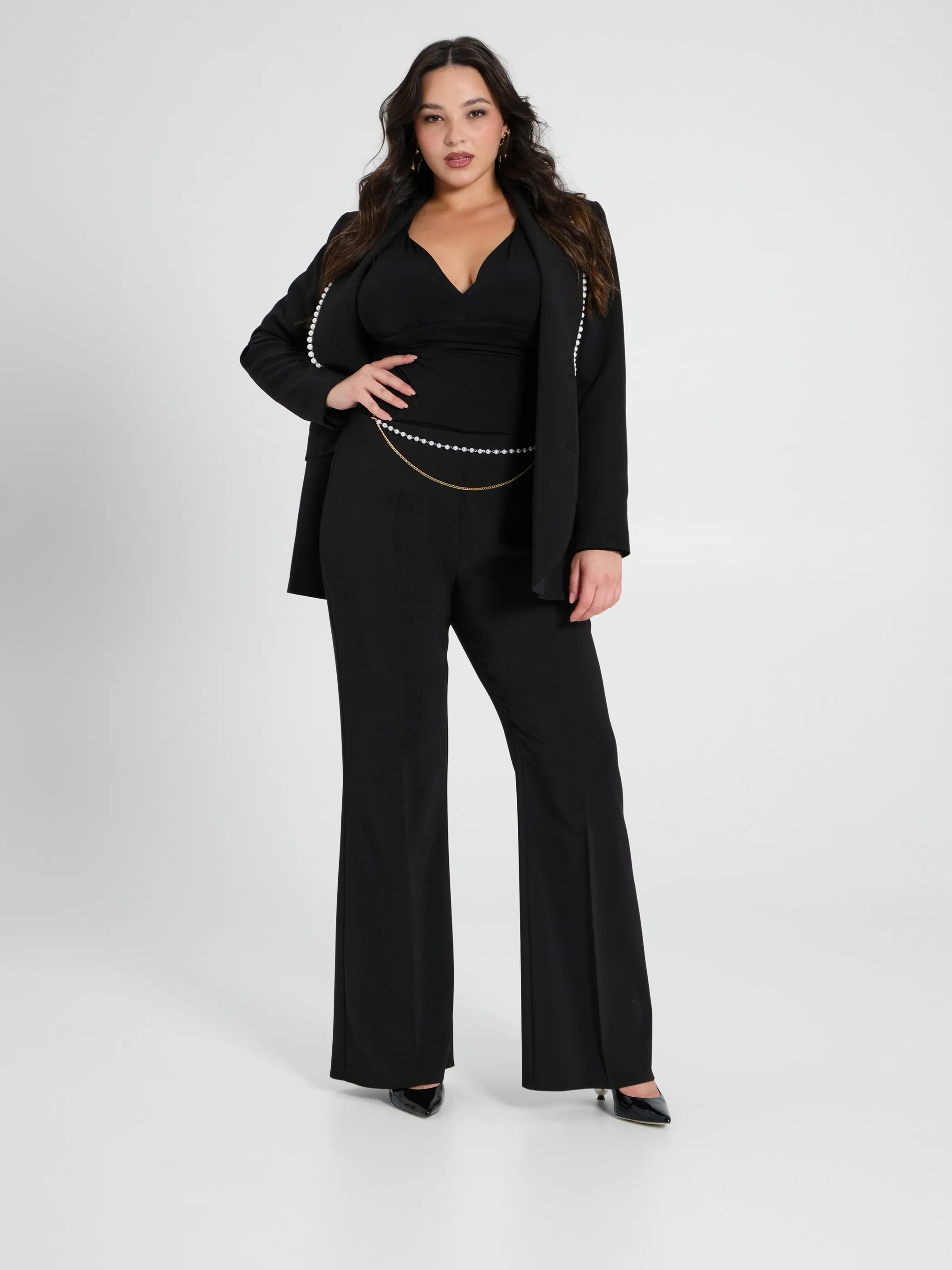      Pantaloni Flared Curvy con Perle     