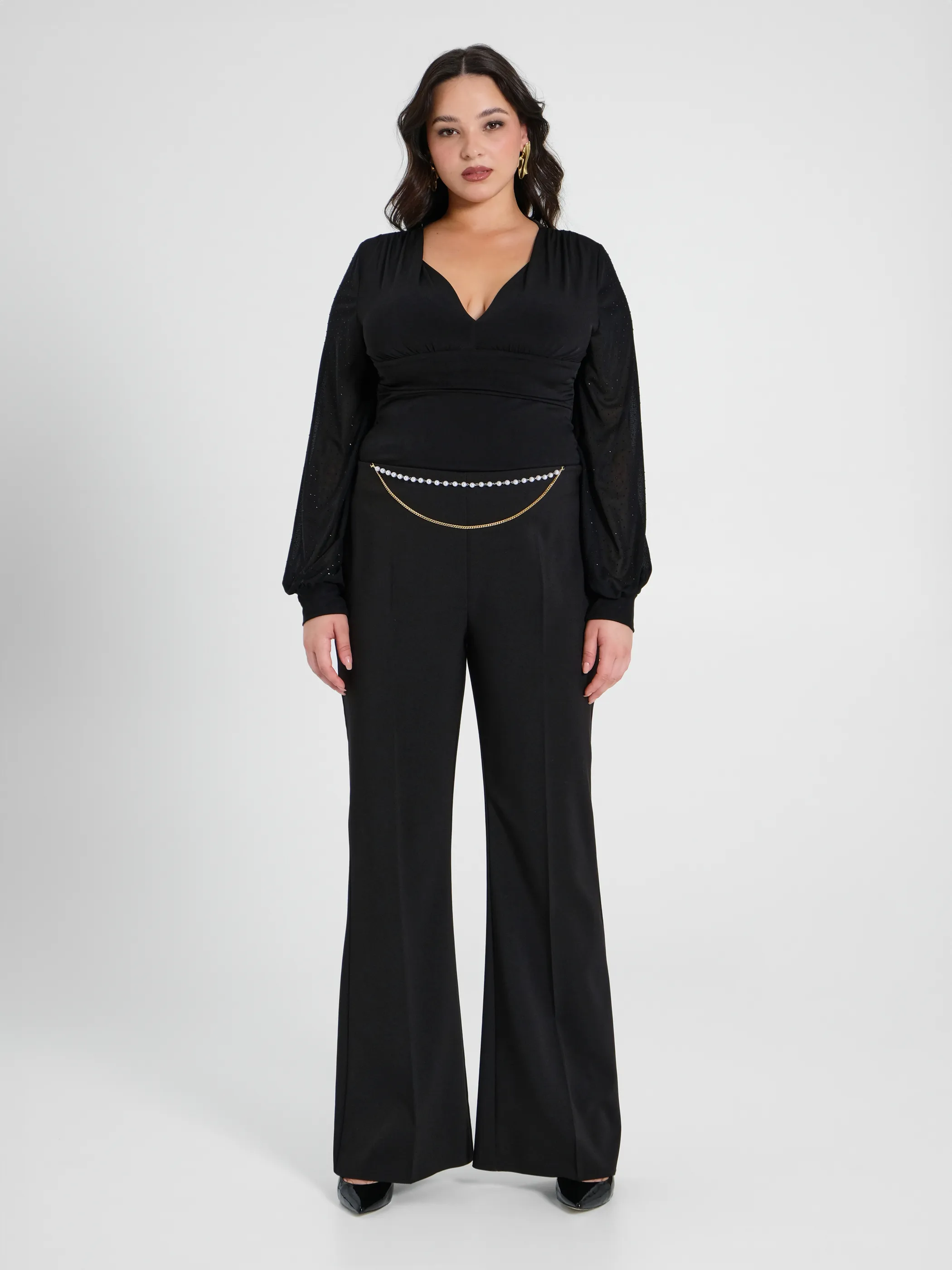      Pantaloni Flared Curvy con Perle     