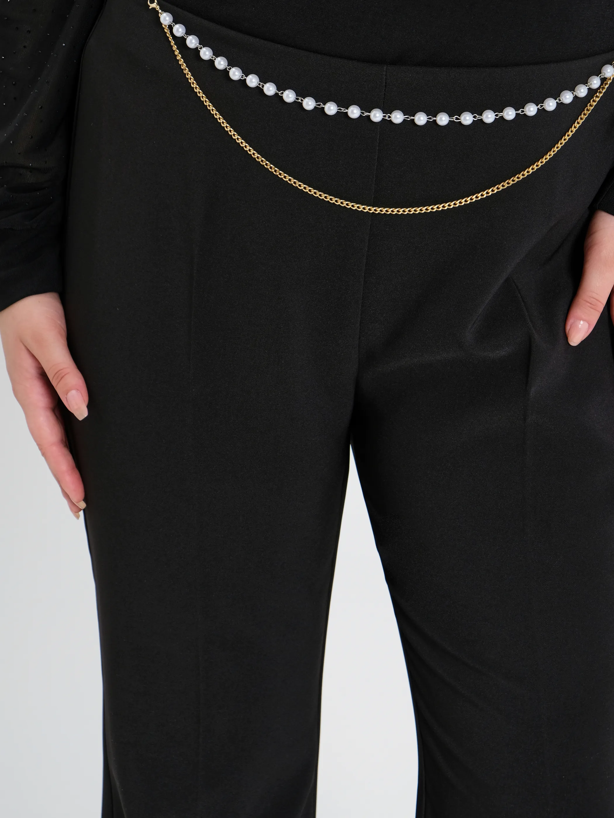      Pantaloni Flared Curvy con Perle     