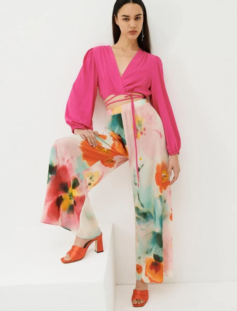 Pantaloni in crêpe de chine di seta