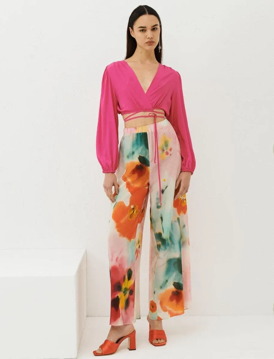 Pantaloni in crêpe de chine di seta