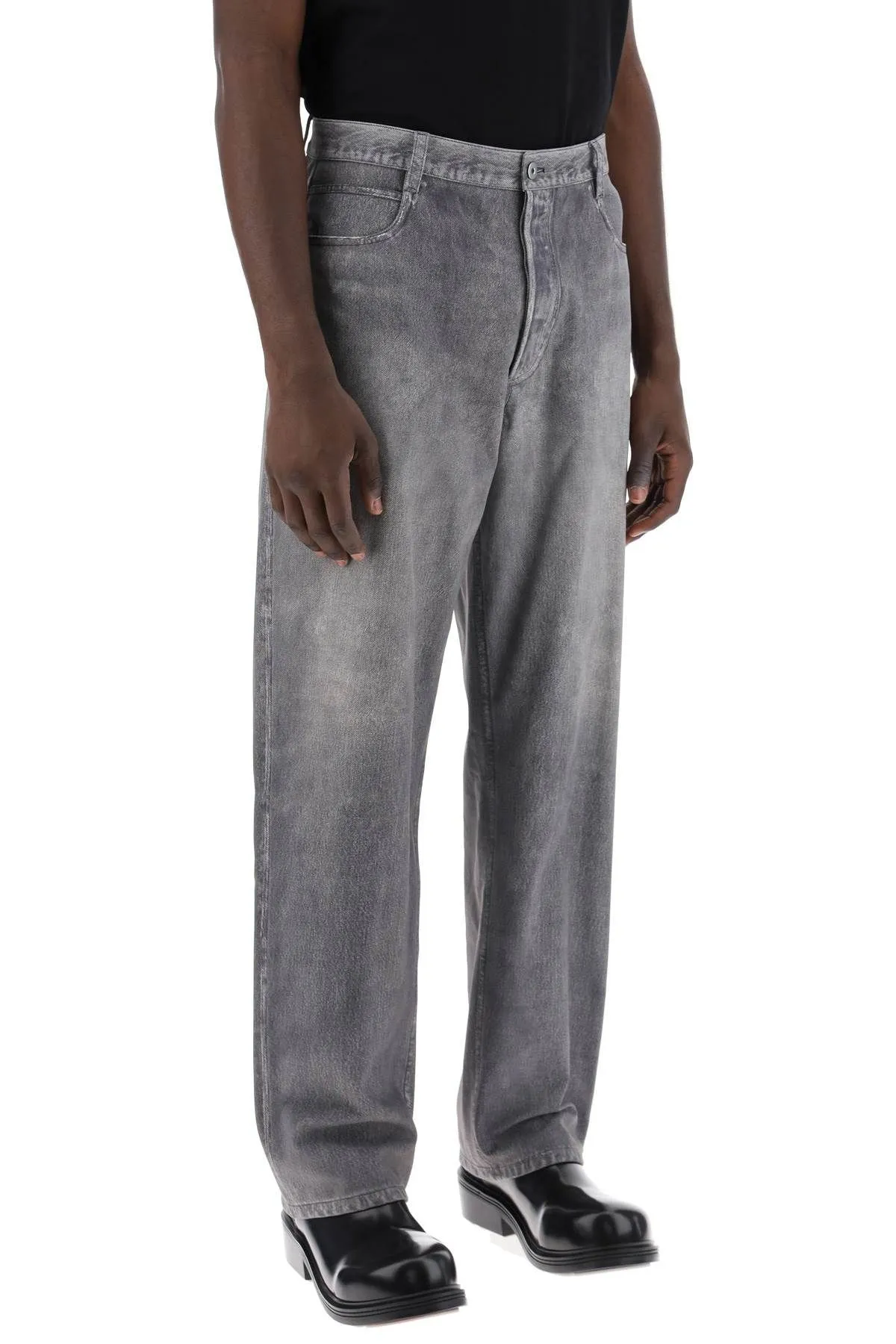 Pantaloni in nabuk stampato effetto denim