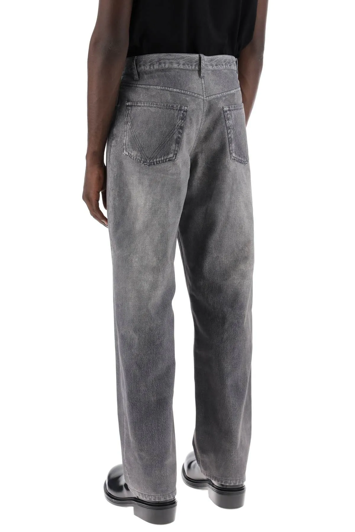 Pantaloni in nabuk stampato effetto denim