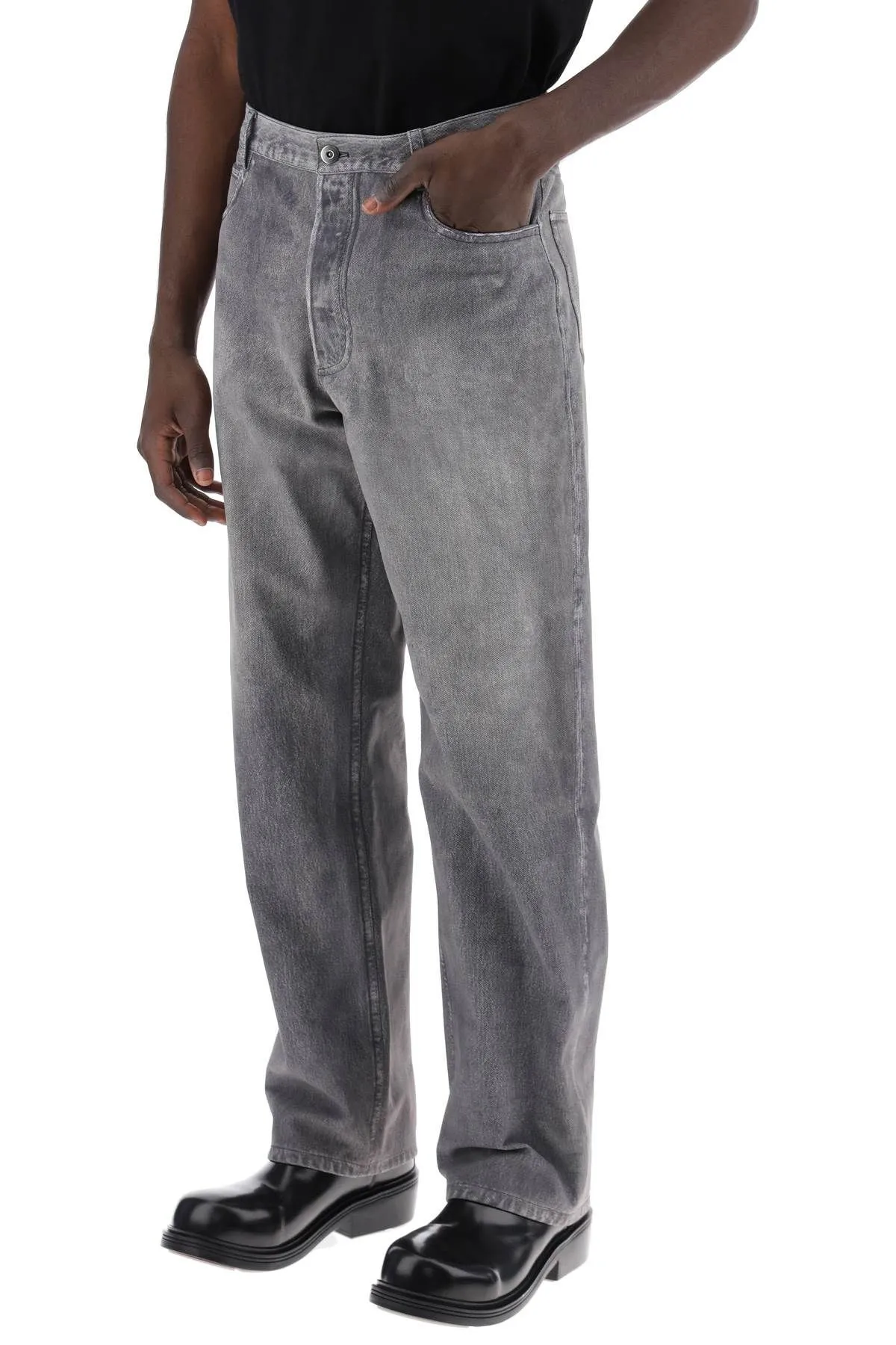Pantaloni in nabuk stampato effetto denim