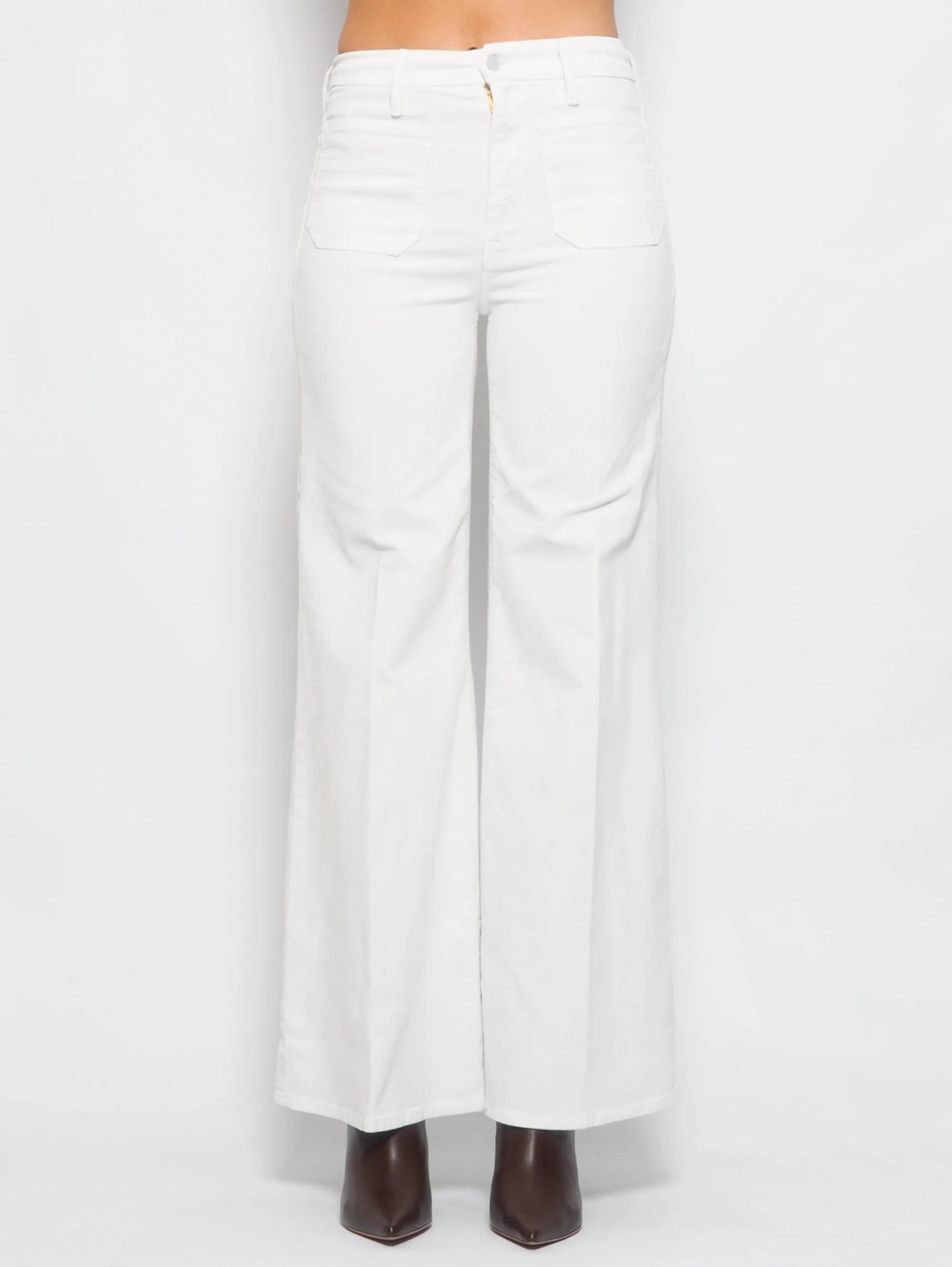 Pantaloni in Velluto a Coste con Tasche Applicate Bianco