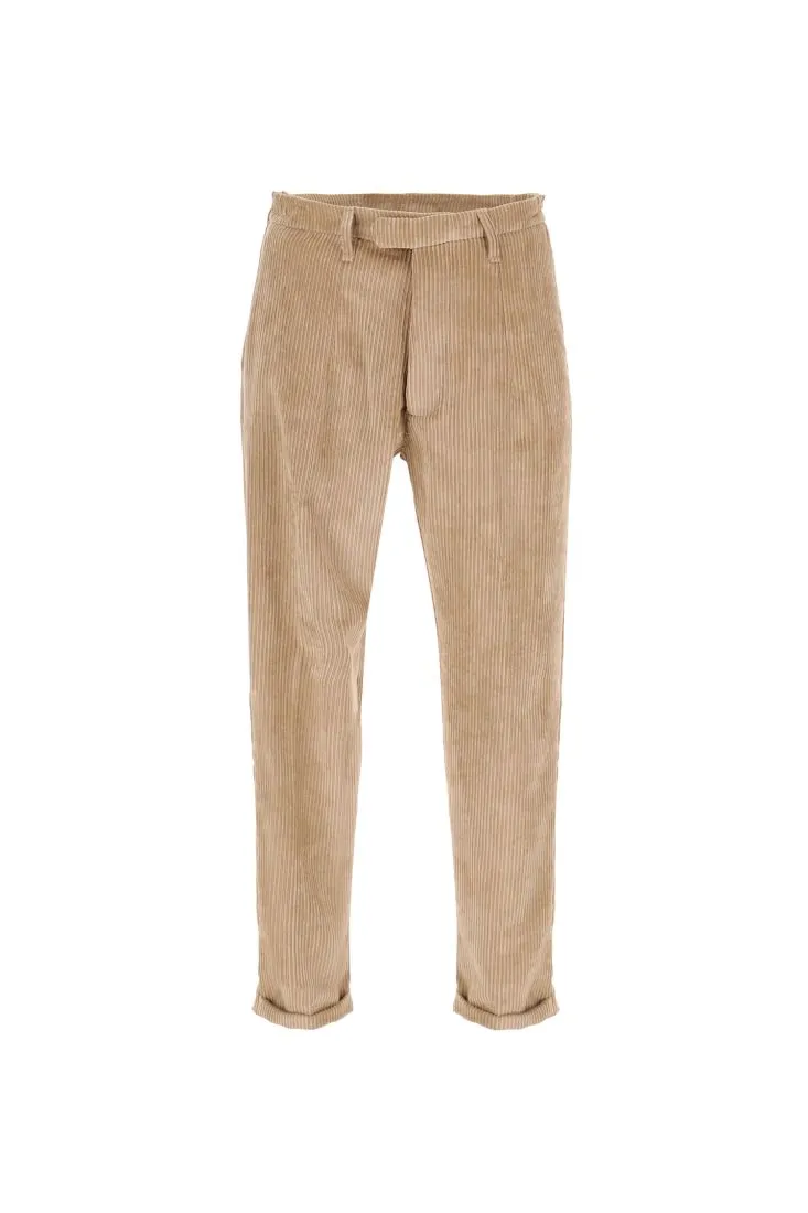 Pantaloni in velluto a costine con chiusura asimmetrica