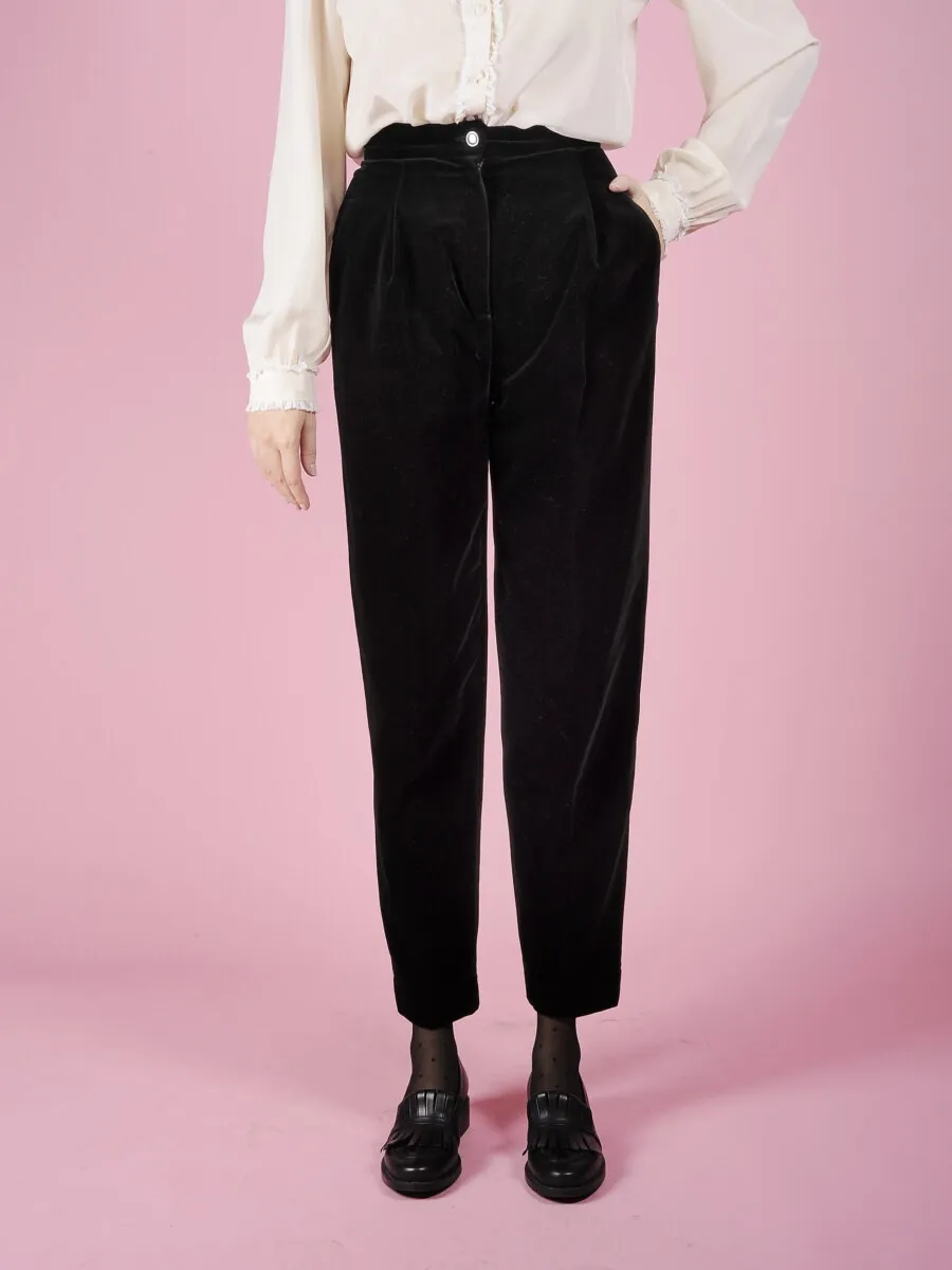 Pantaloni in velluto liscio nero