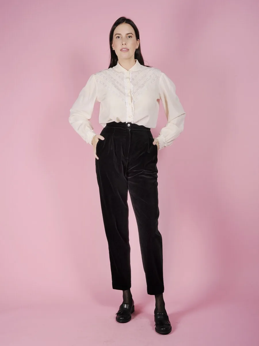 Pantaloni in velluto liscio nero