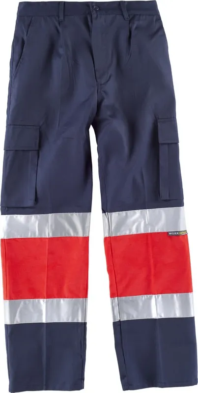 Pantaloni multi-tasca con due nastri ad alta visibilità EN ISO20471: 2013 Navy Red AV
