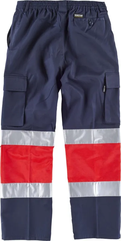 Pantaloni multi-tasca con due nastri ad alta visibilità EN ISO20471: 2013 Navy Red AV