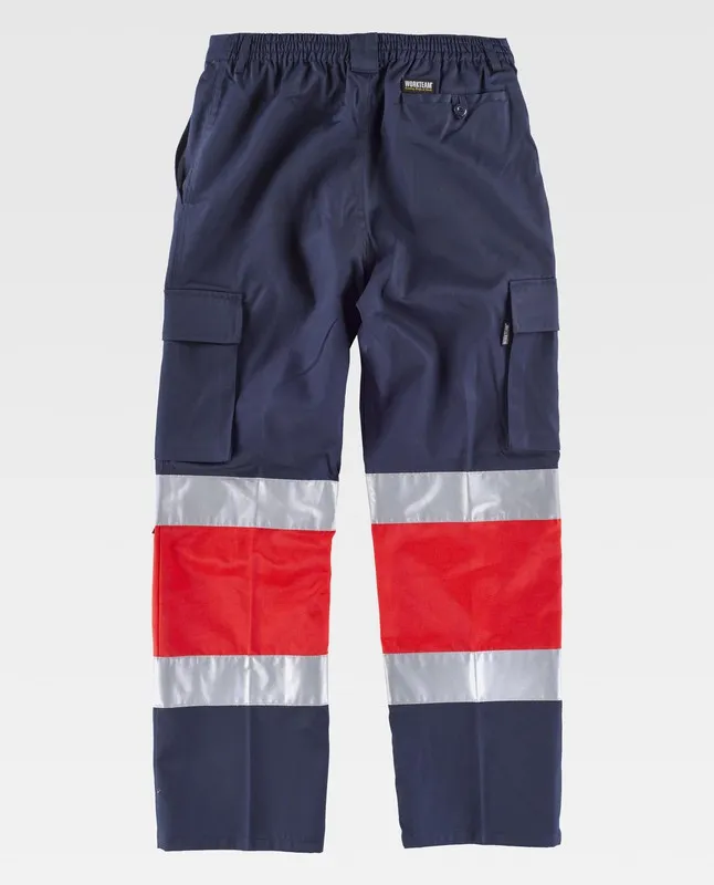 Pantaloni multi-tasca con due nastri ad alta visibilità EN ISO20471: 2013 Navy Red AV