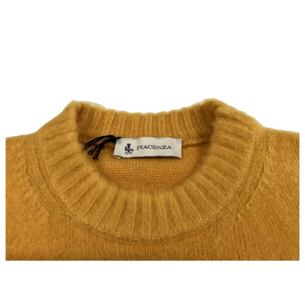 PIACENZA CASHMERE maglia uomo girocollo unito giallo effetto morbido 10475 100% lana MADE IN ITALY