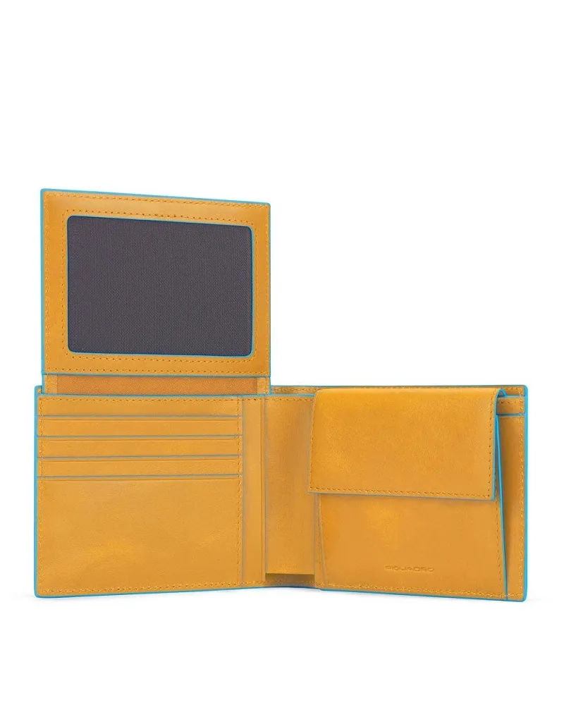 PORTAFOGLIO UOMO PIQUADRO GIALLO PORTAMONETE PORTADOCUMENTI VERTICALE PELLE BLU SQUARE PU1392B2R/G9