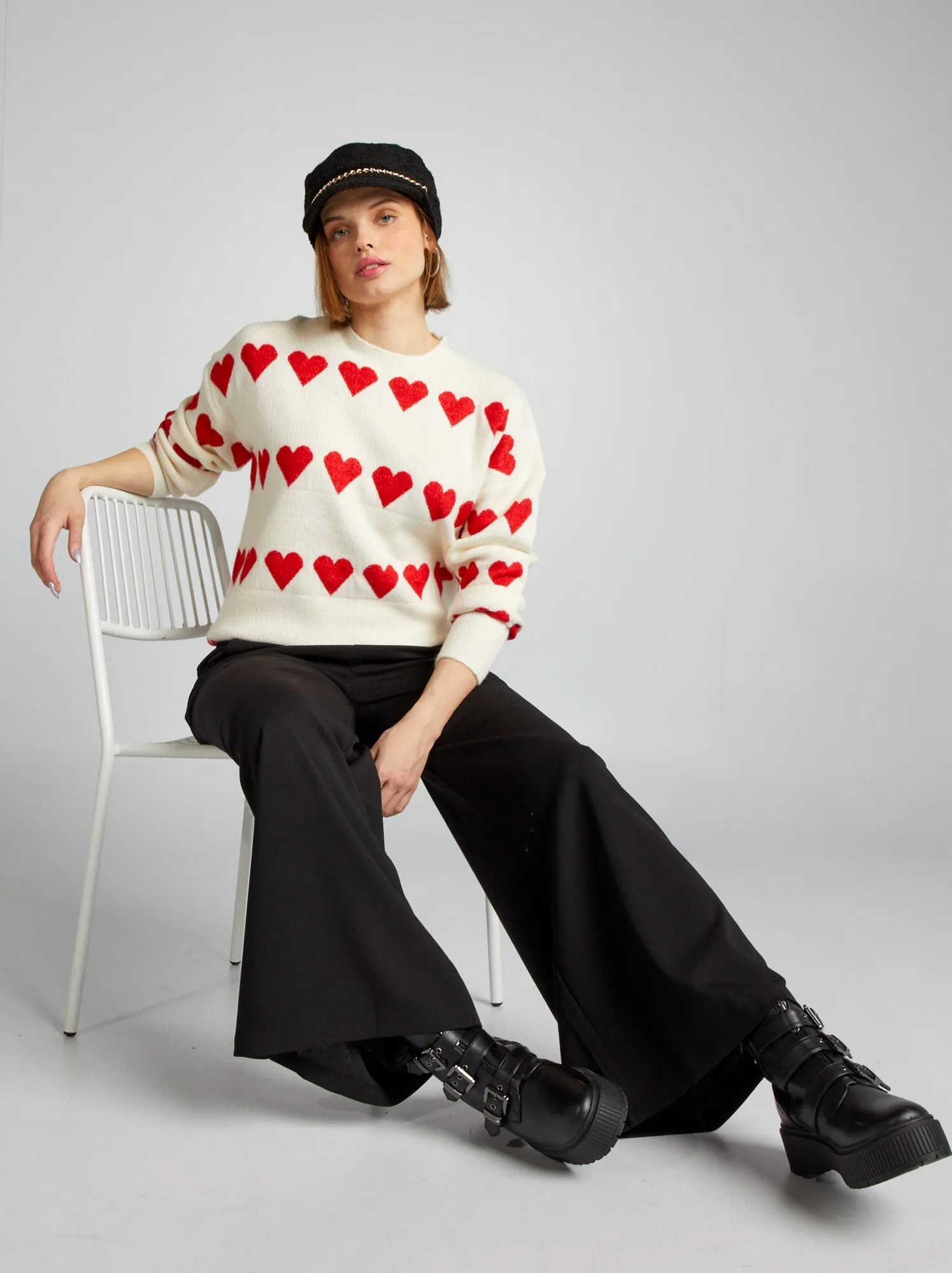 Pullover in maglia 'cuore' - BEIGE