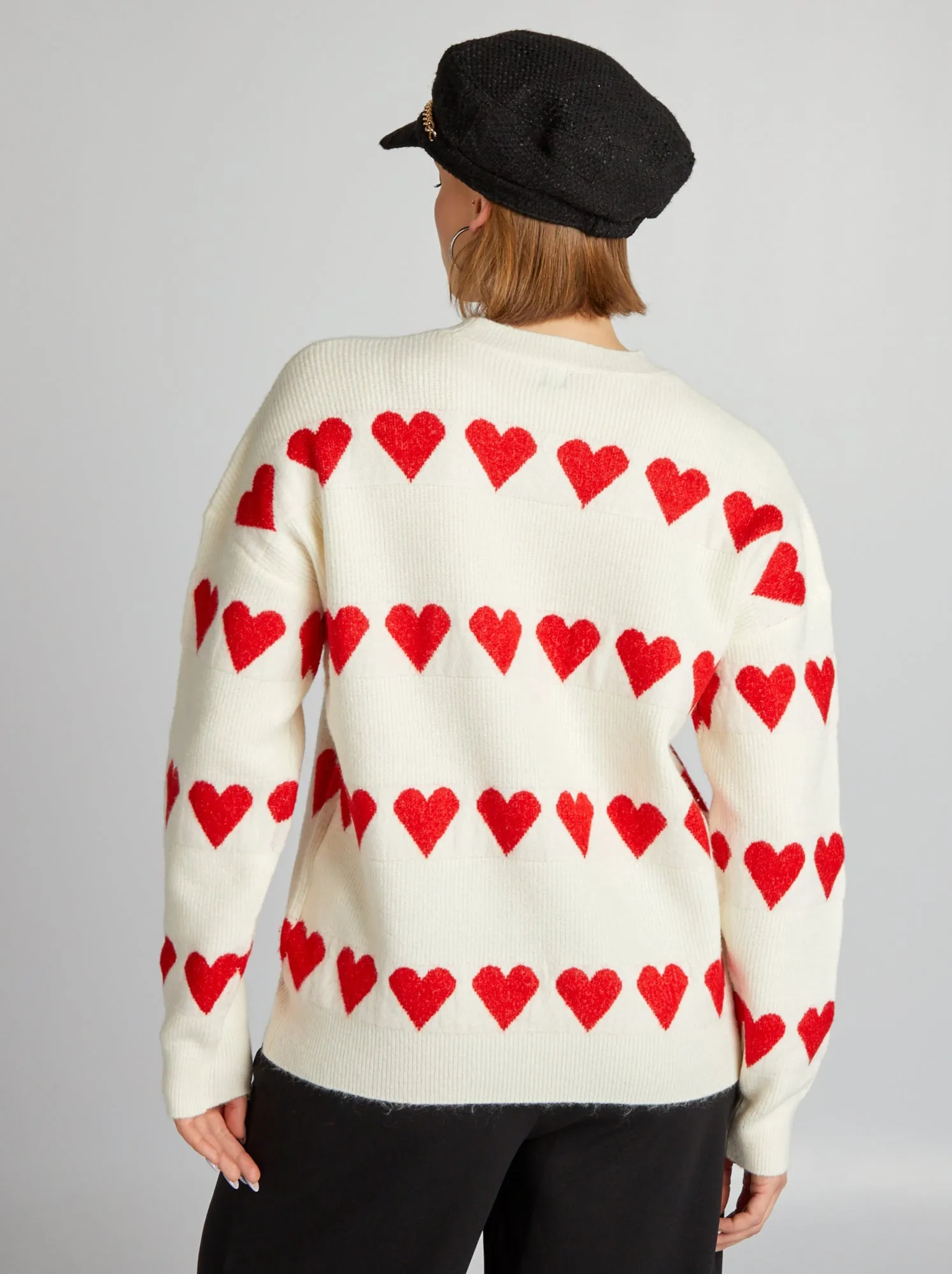 Pullover in maglia 'cuore' - BEIGE