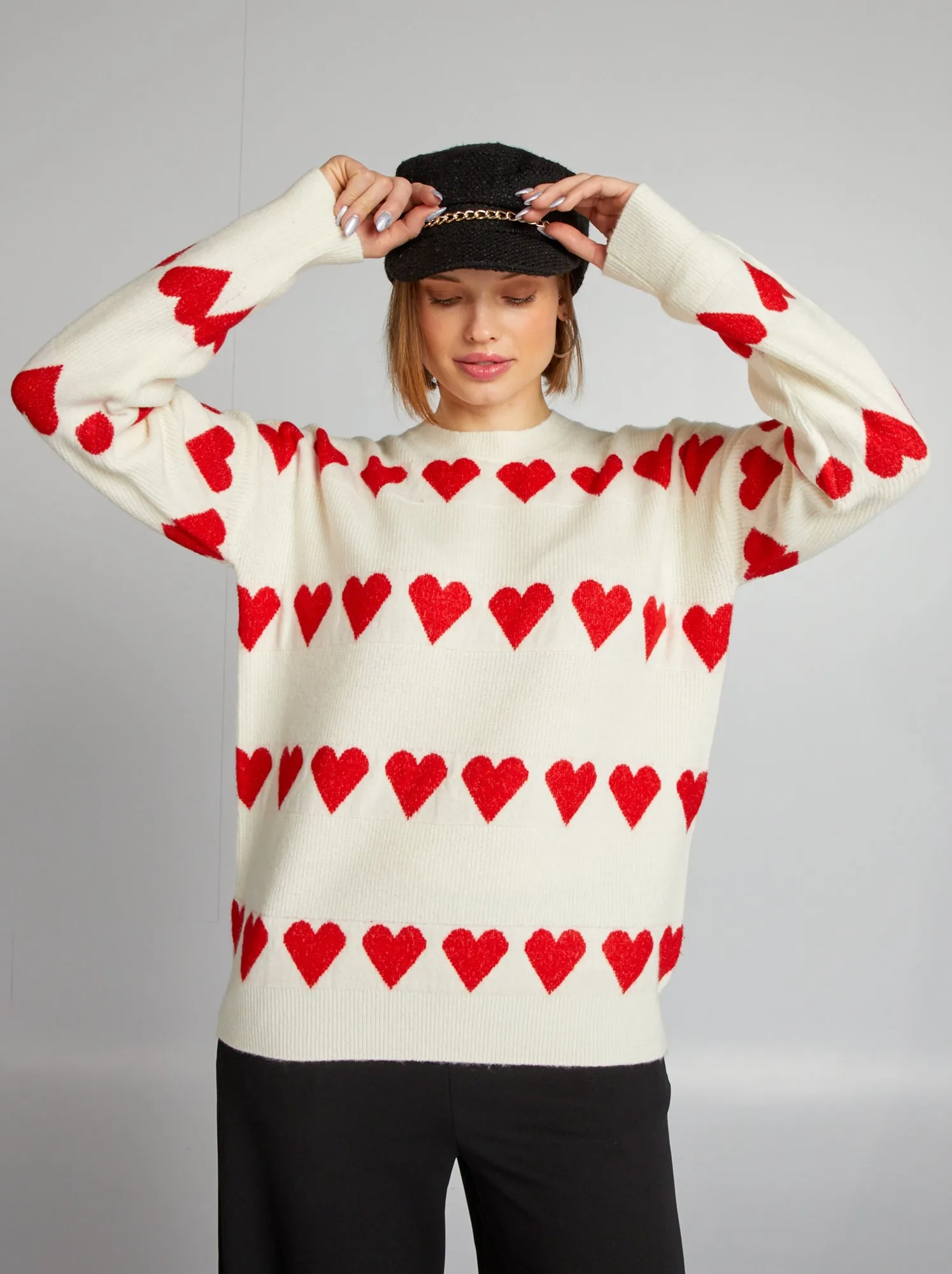 Pullover in maglia 'cuore' - BEIGE