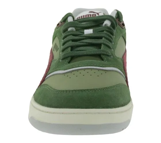 PUMA Doublecourt PRM sneakers in vera pelle per uomo e donna scarpe retrò 393283 06 verde/bordeaux