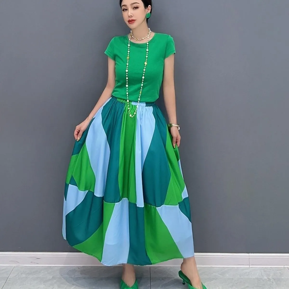 Qing Mo 2023 Estate Nuovo Casual Colore Corrispondenza Allentato Un Pezzo Mezza Gonna Moda Donna Indossare Personalizzato Gonna