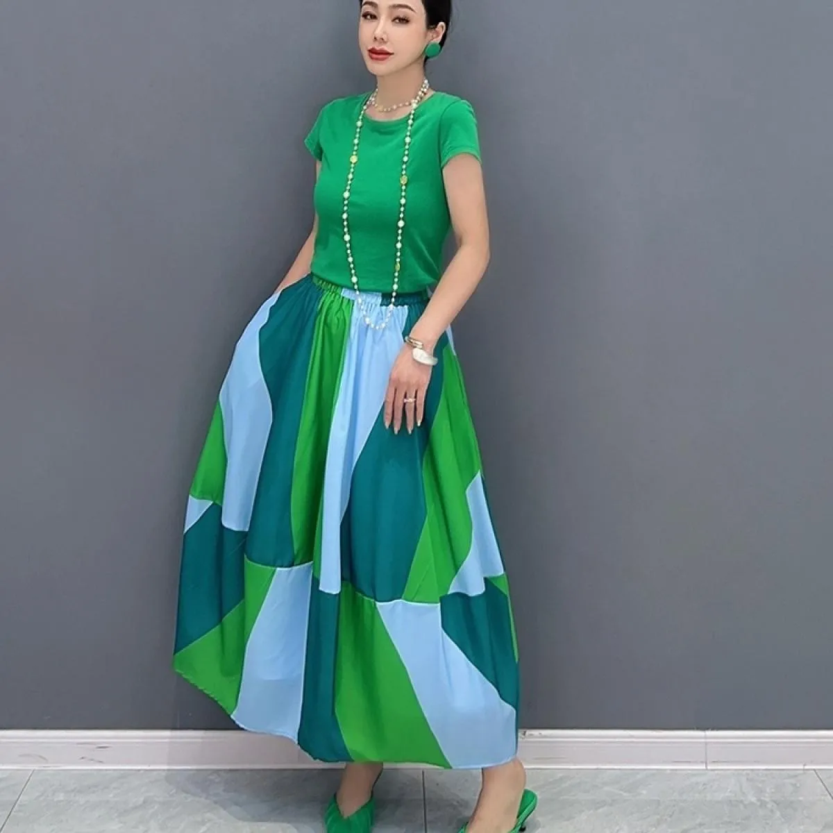 Qing Mo 2023 Estate Nuovo Casual Colore Corrispondenza Allentato Un Pezzo Mezza Gonna Moda Donna Indossare Personalizzato Gonna