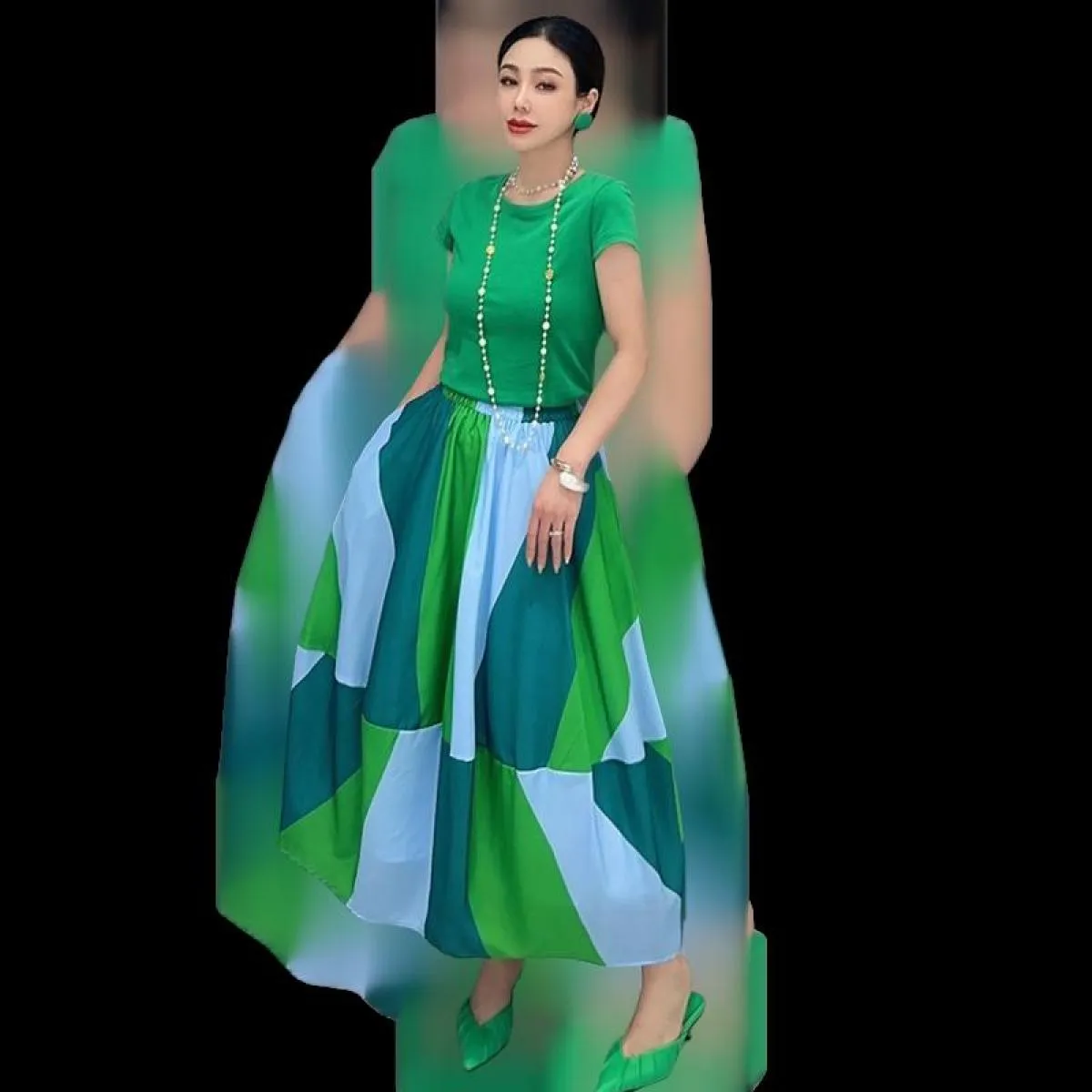 Qing Mo 2023 Estate Nuovo Casual Colore Corrispondenza Allentato Un Pezzo Mezza Gonna Moda Donna Indossare Personalizzato Gonna