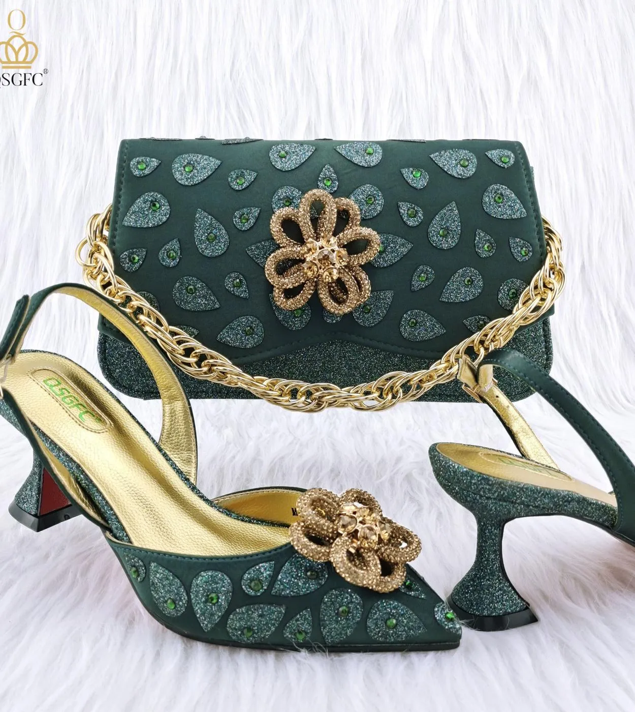 Qsgfc New Mature Women Commuter Tote Bag e cuciture abbinate a colori con tacchi alti Nigeria Ladies Party Shoes Bag Set