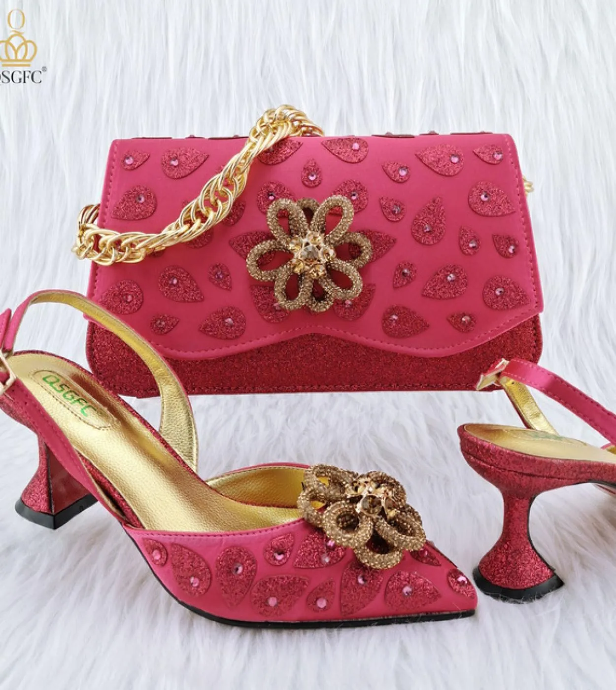 Qsgfc New Mature Women Commuter Tote Bag e cuciture abbinate a colori con tacchi alti Nigeria Ladies Party Shoes Bag Set