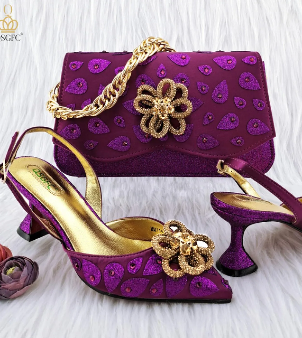 Qsgfc New Mature Women Commuter Tote Bag e cuciture abbinate a colori con tacchi alti Nigeria Ladies Party Shoes Bag Set