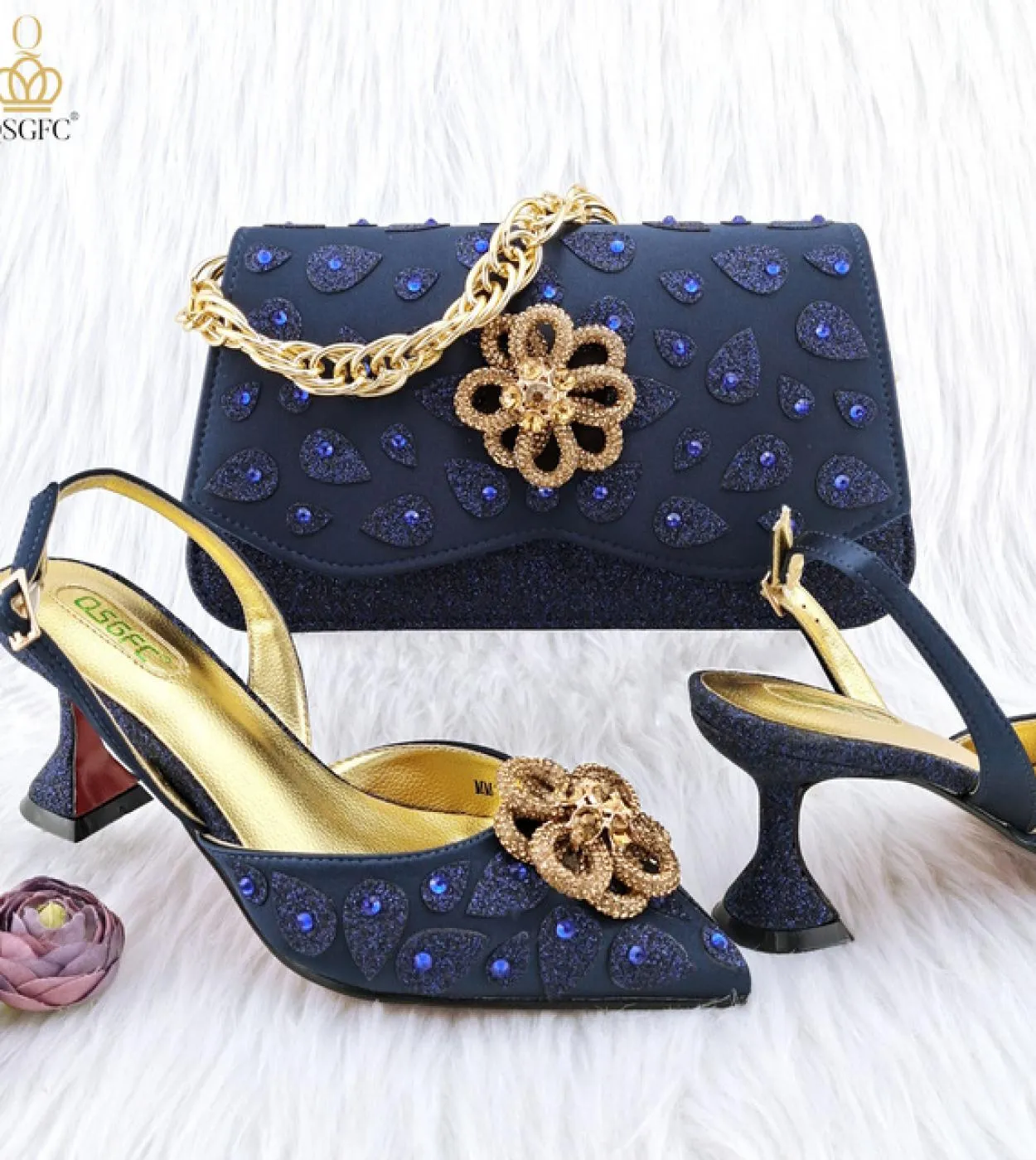Qsgfc New Mature Women Commuter Tote Bag e cuciture abbinate a colori con tacchi alti Nigeria Ladies Party Shoes Bag Set