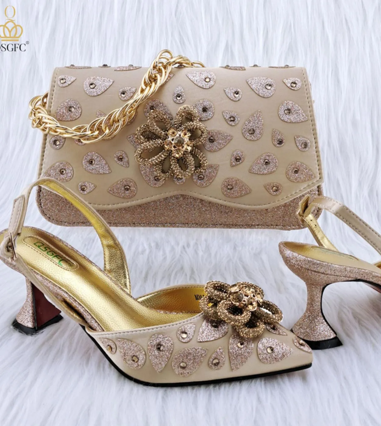 Qsgfc New Mature Women Commuter Tote Bag e cuciture abbinate a colori con tacchi alti Nigeria Ladies Party Shoes Bag Set