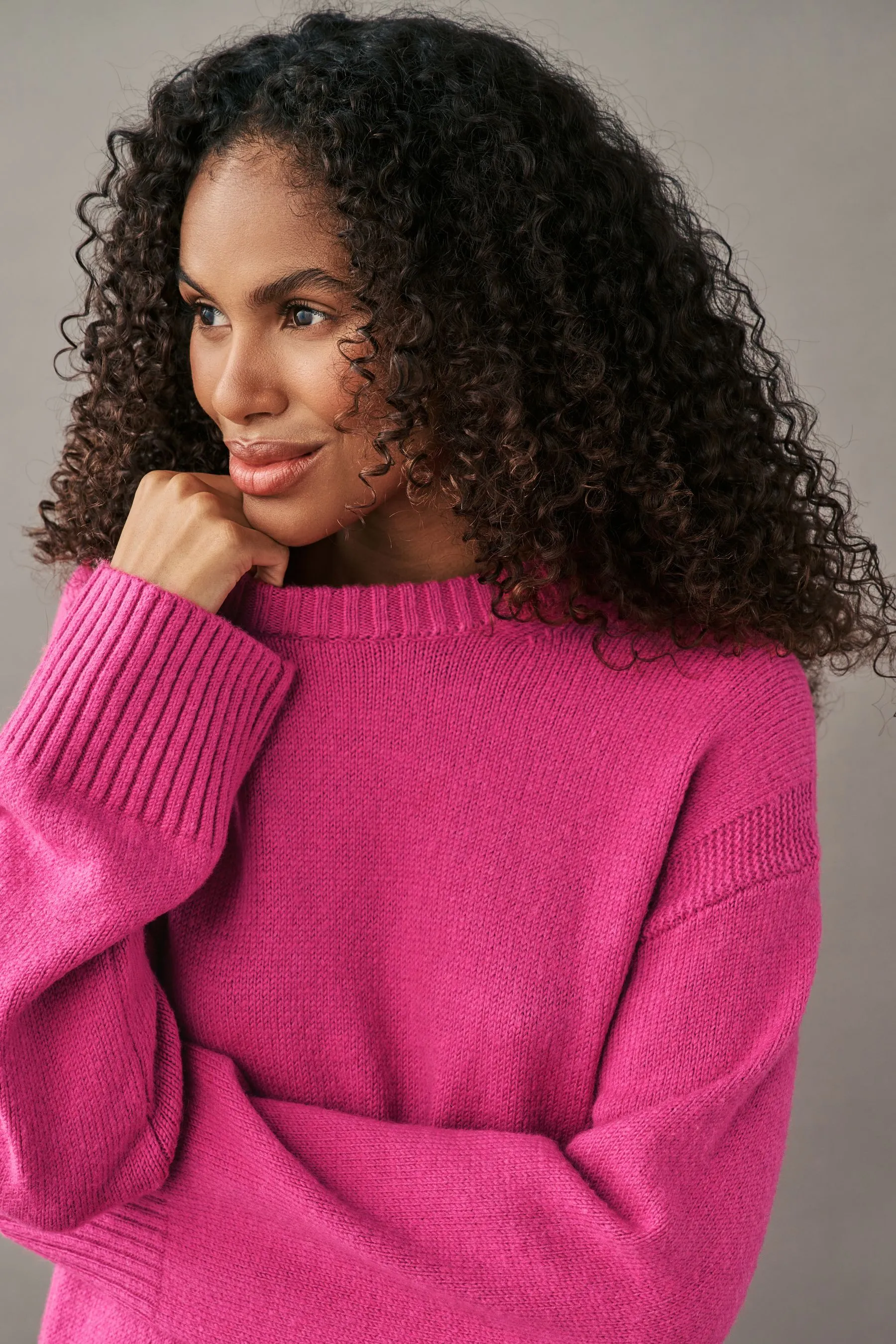 Relaxed Soft Touch Crew Neck Midi Knitted Jumper Dress    