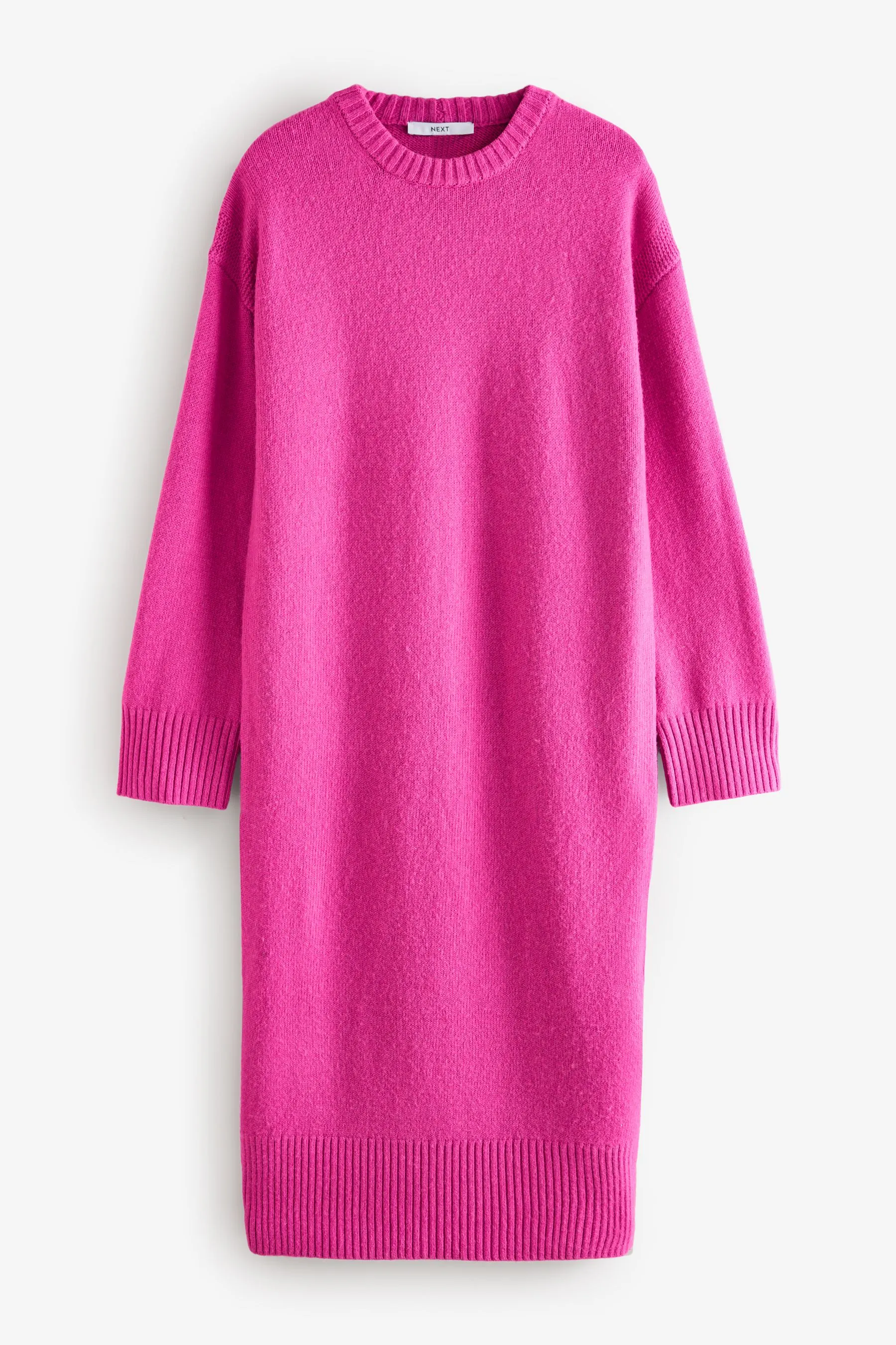 Relaxed Soft Touch Crew Neck Midi Knitted Jumper Dress    