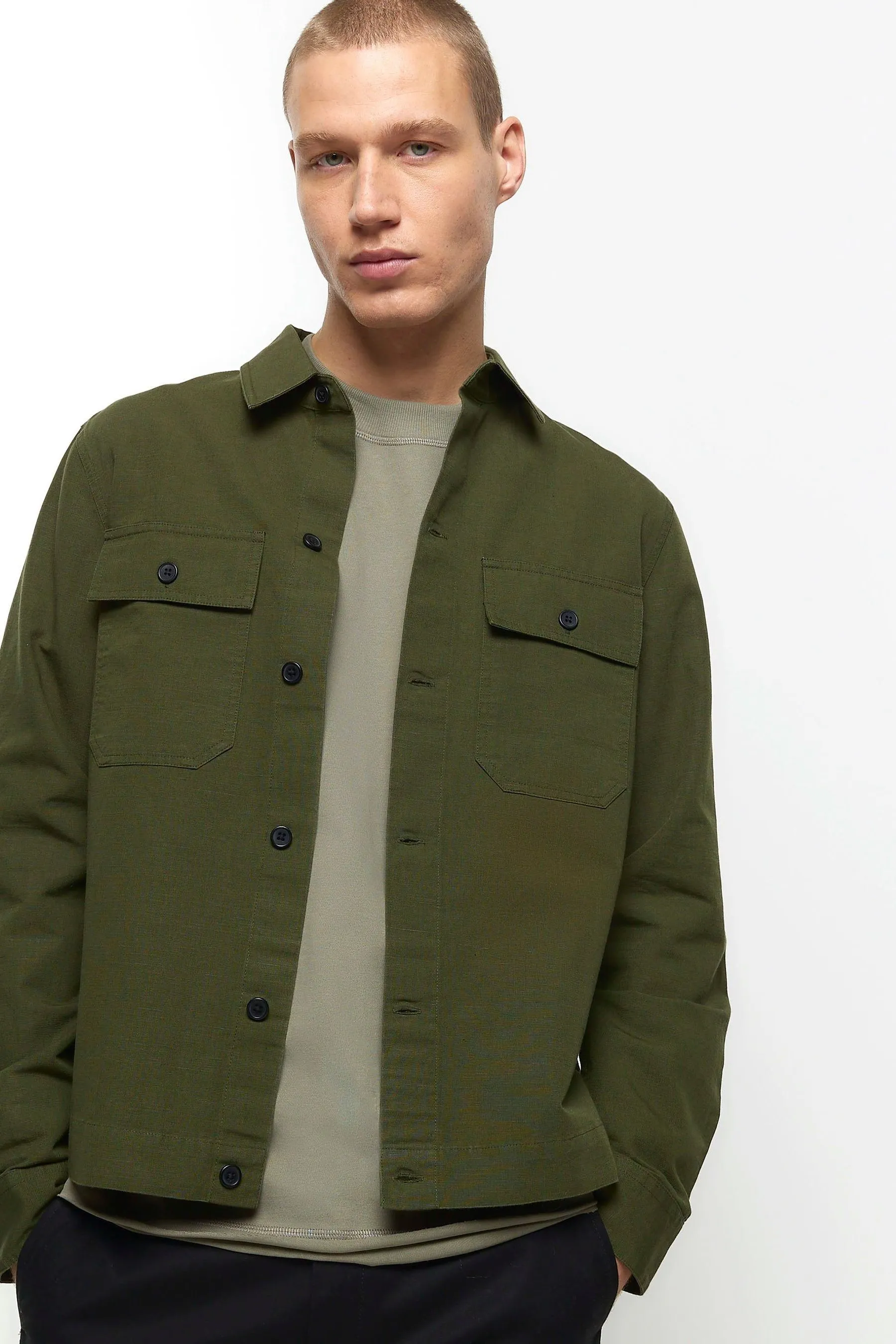 River Island Manica lunga - Blend - Camicia elegante in lino