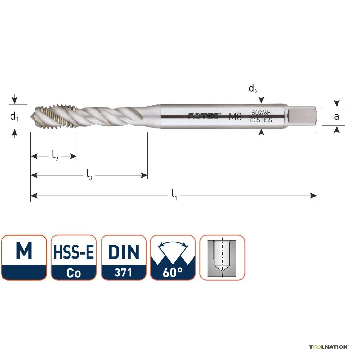Rotec 320.0600C HSS-E OPTI-LINE rubinetto macchina BL DIN 371C/35° M 6x1,0