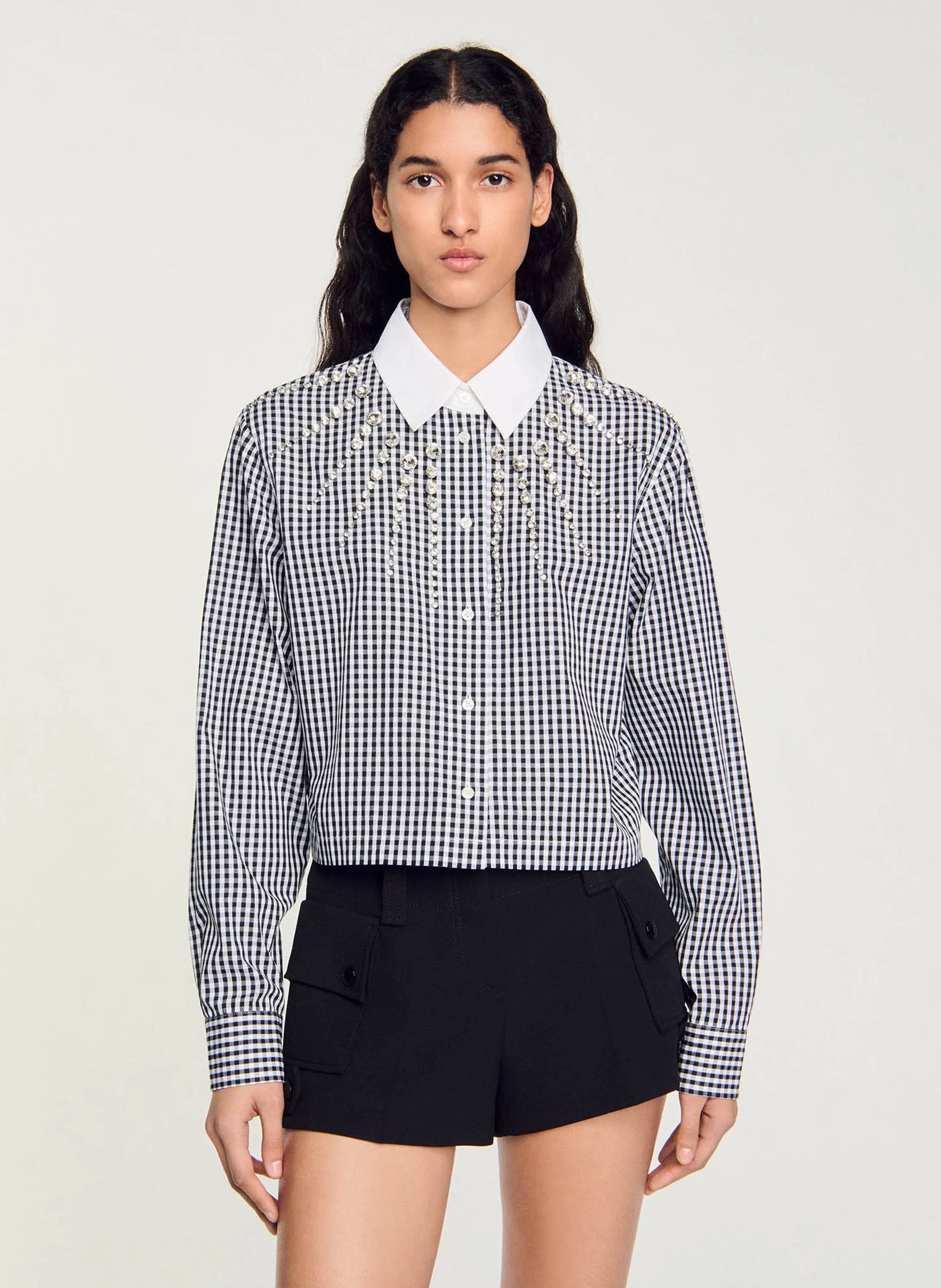  SANDRO   Camicia con colletto classico in cotone con strass | Nero