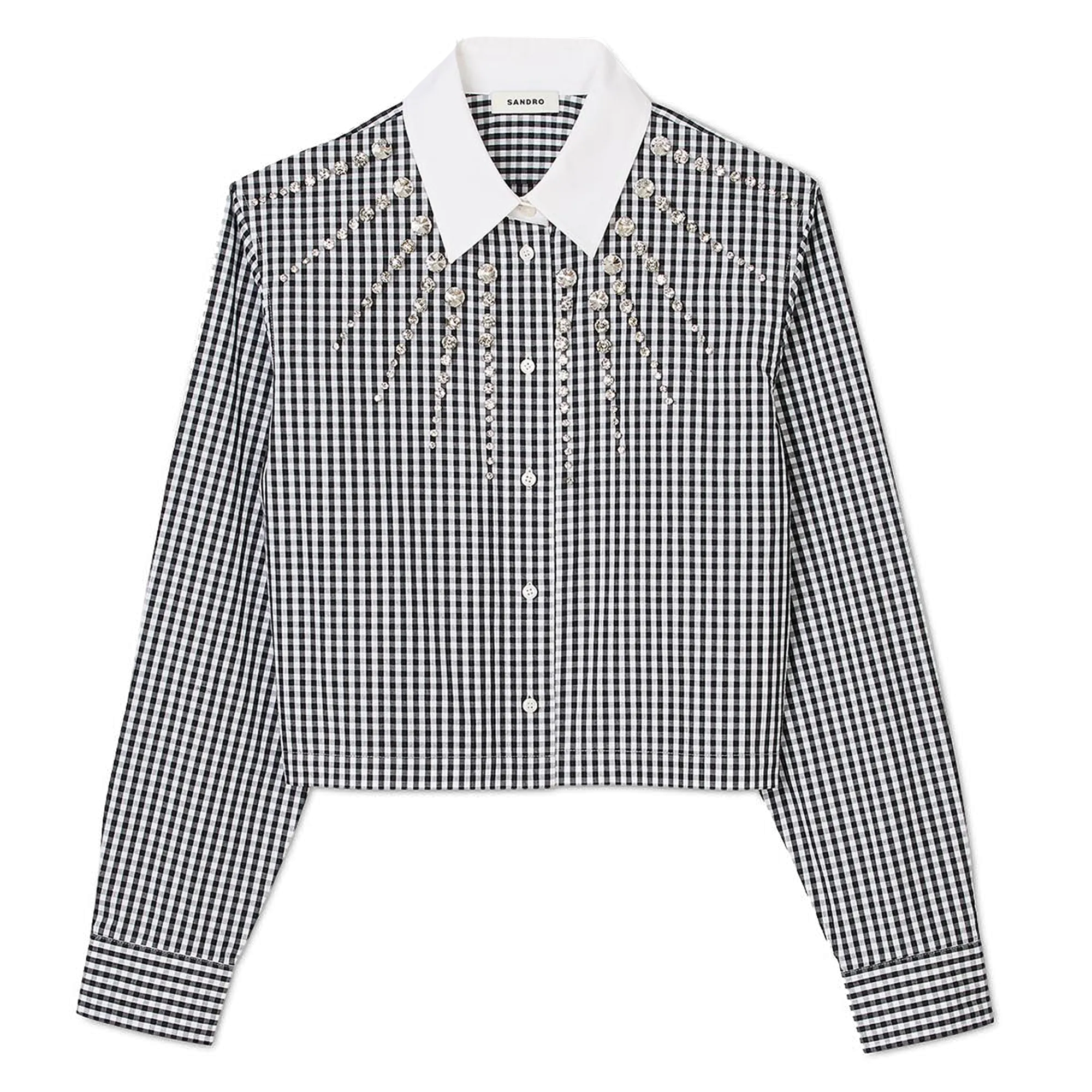  SANDRO   Camicia con colletto classico in cotone con strass | Nero
