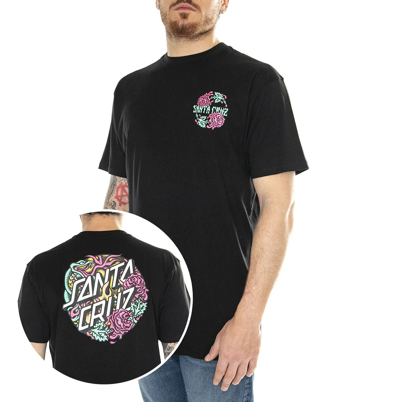 Santa Cruz Dressen Rose Crew Two Black - Maglietta Girocollo Uomo Nera    