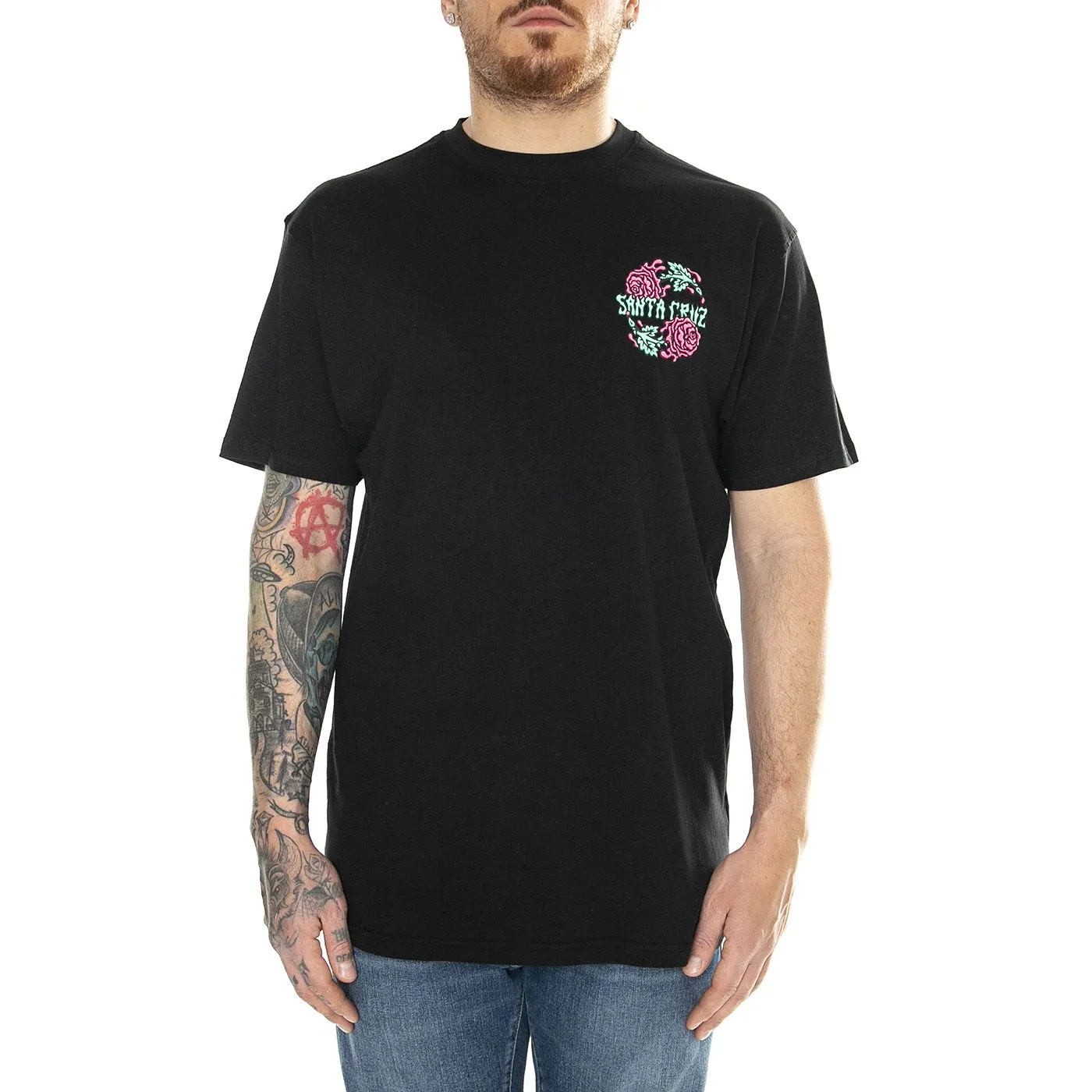 Santa Cruz Dressen Rose Crew Two Black - Maglietta Girocollo Uomo Nera    
