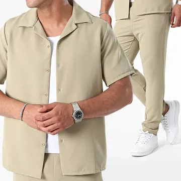 Set camicia e pantaloni a maniche corte verde cachi
