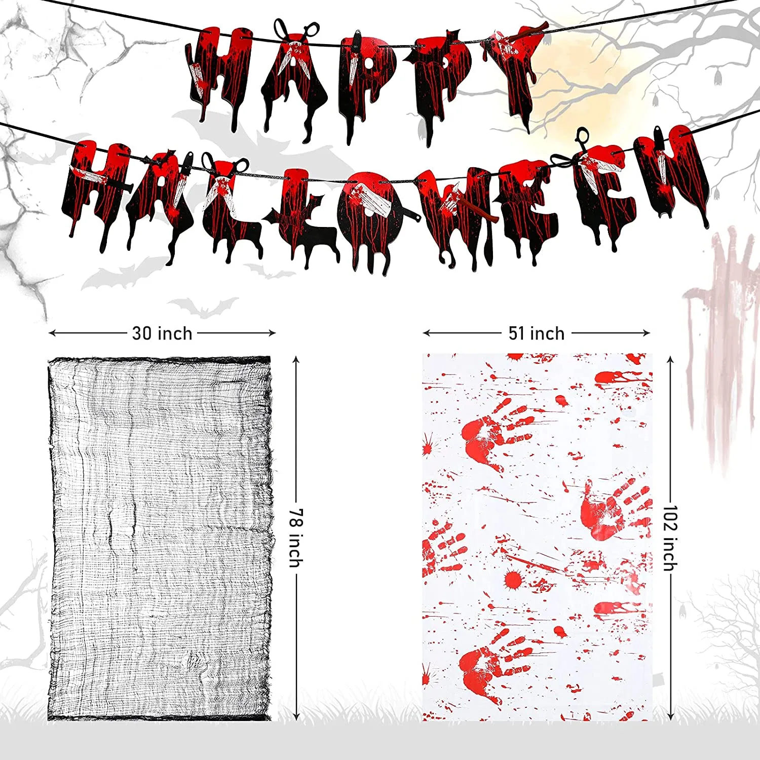 Set di Decorazioni per Feste di Halloween, 24 Involucri Spaventosi per Cupcake 1 Decorazione per Torta 1 Striscione Appeso Insan