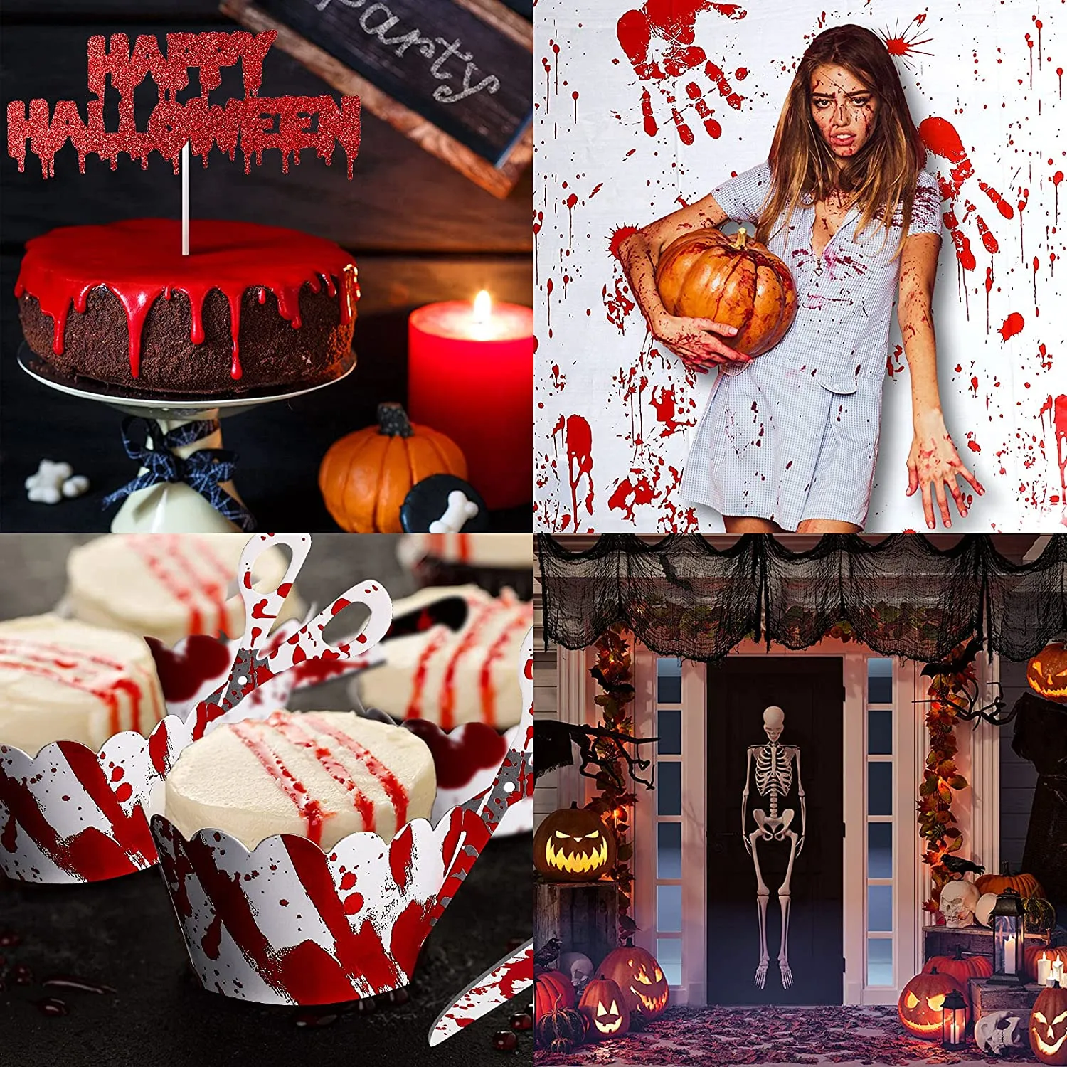 Set di Decorazioni per Feste di Halloween, 24 Involucri Spaventosi per Cupcake 1 Decorazione per Torta 1 Striscione Appeso Insan