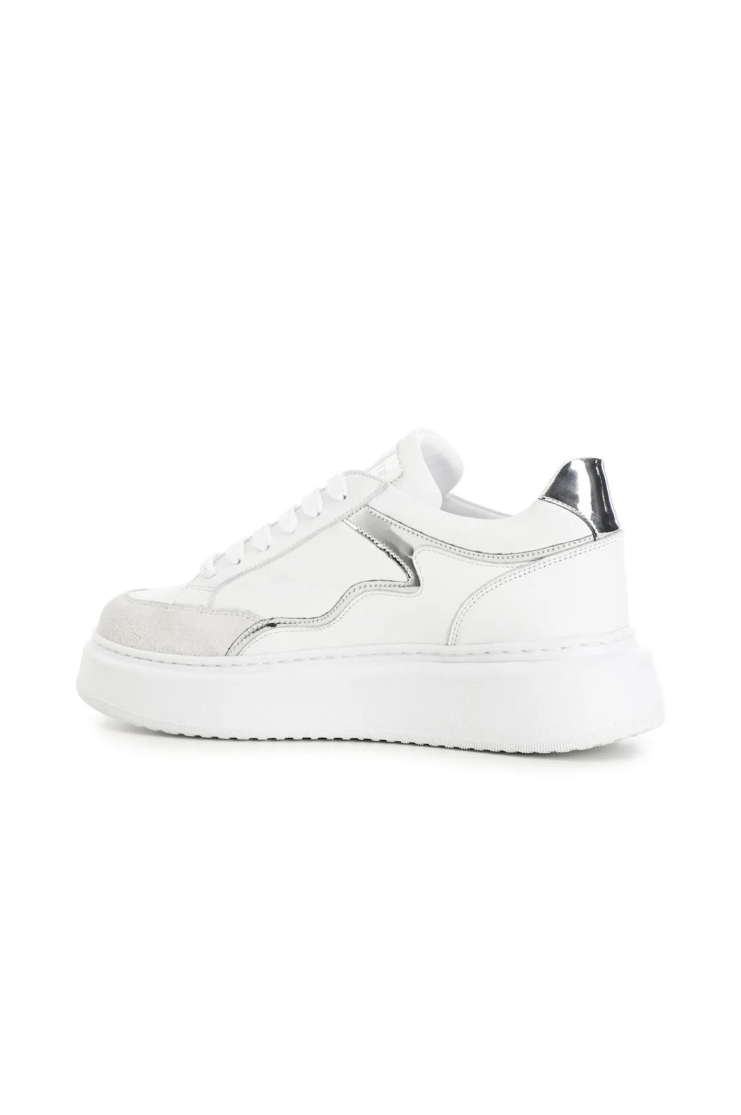 sneakers in pelle con dettaglio specchio su suola a cassetta bianco/argento