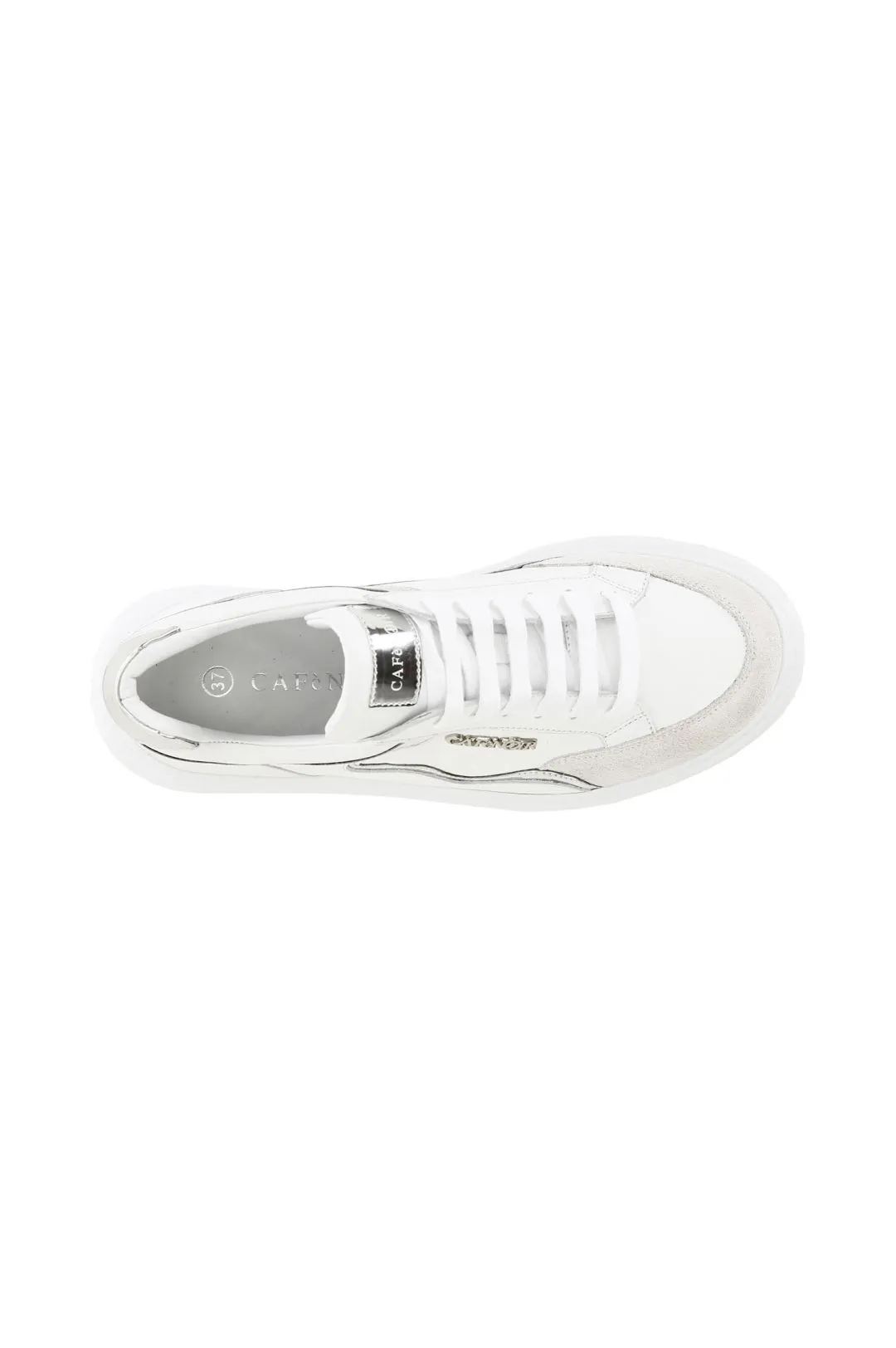 sneakers in pelle con dettaglio specchio su suola a cassetta bianco/argento