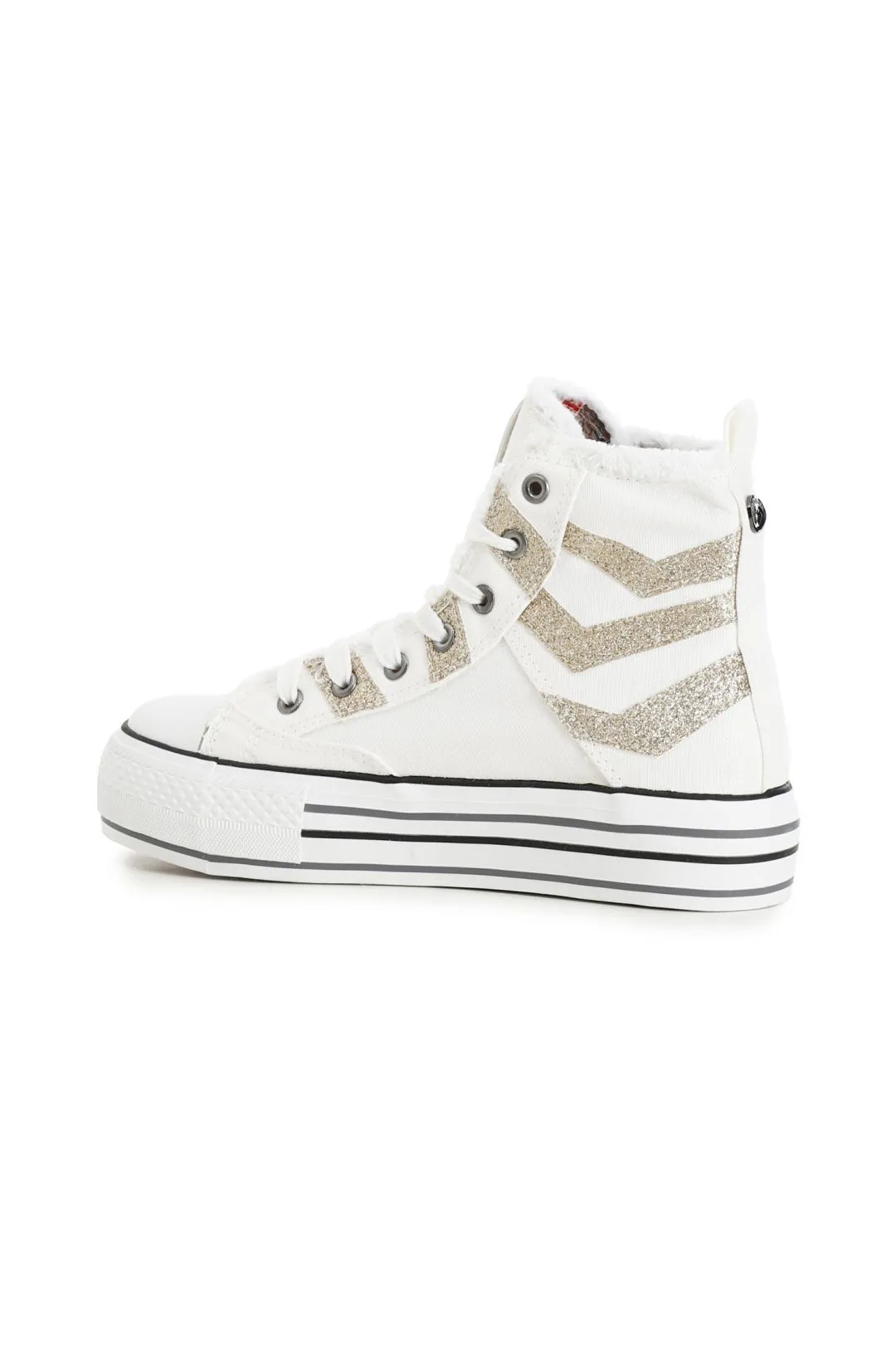 sneakers mid in tessuto e glitter con accessorio removibile burro