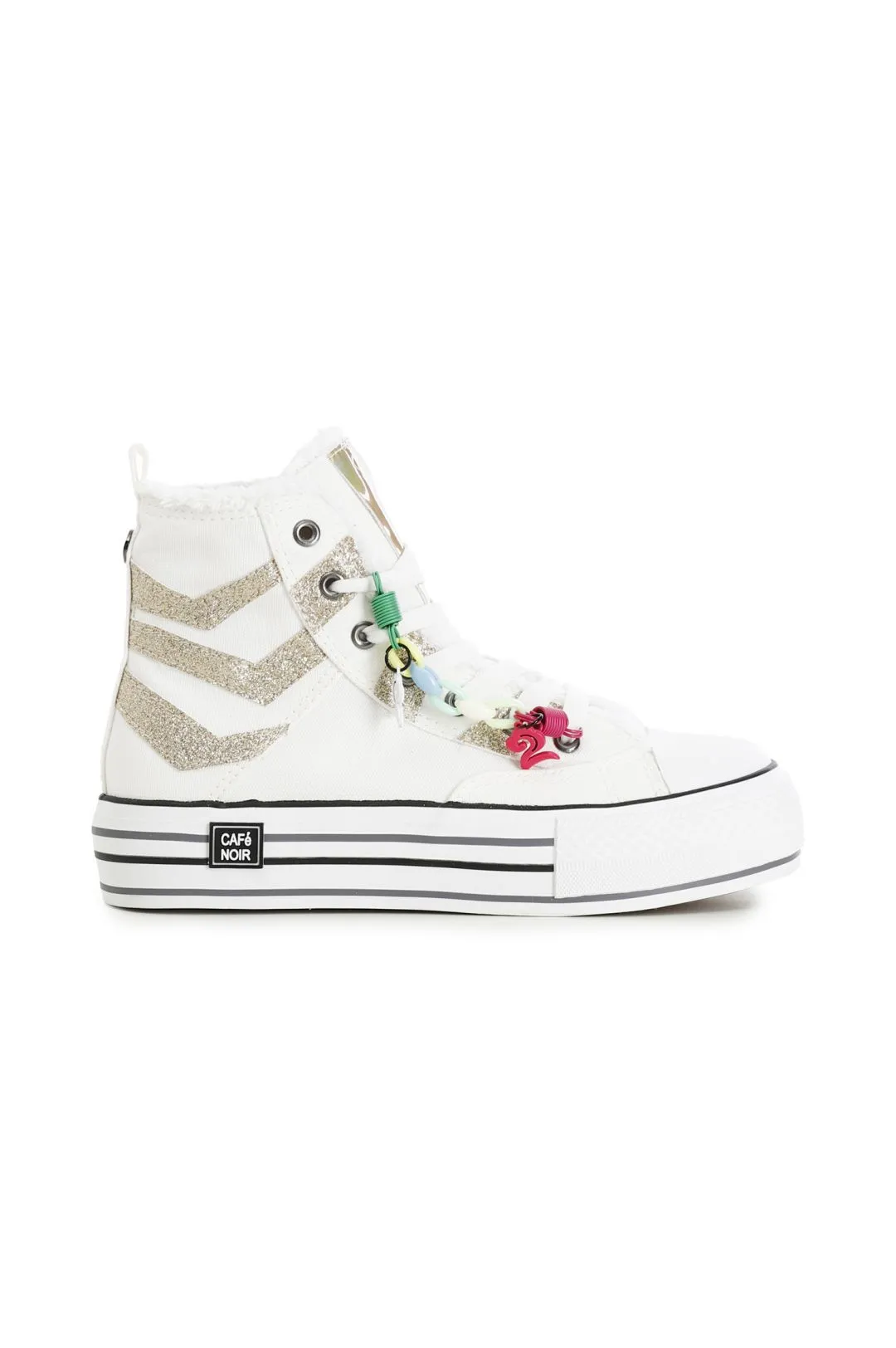 sneakers mid in tessuto e glitter con accessorio removibile burro