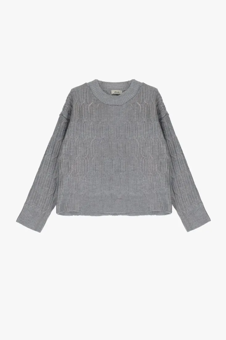  Solid-colour rib-knit pullover with round neck    