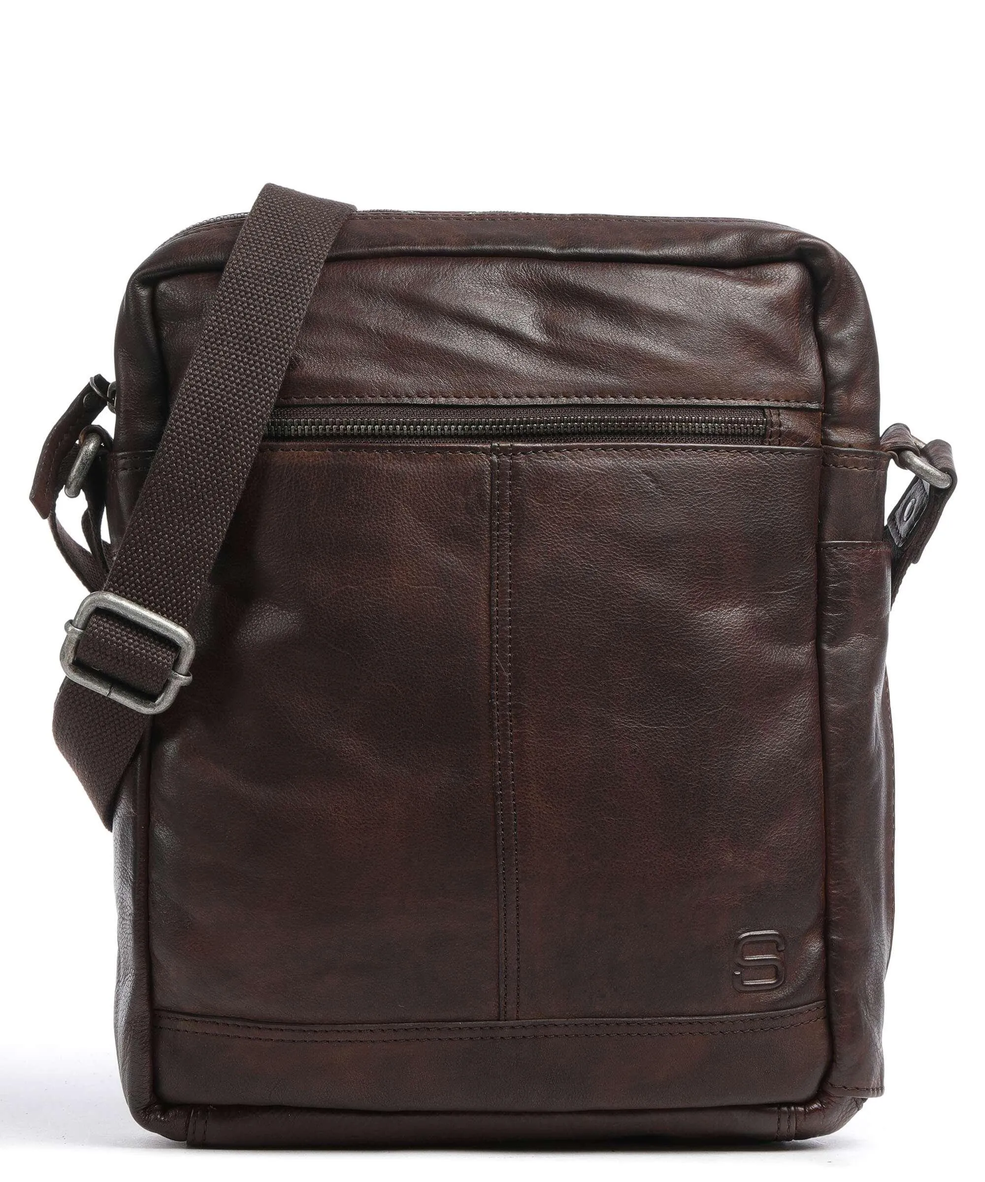  Spikes & Sparrow Apache Borsa a tracolla 12″ pelle granulata marrone scuro  