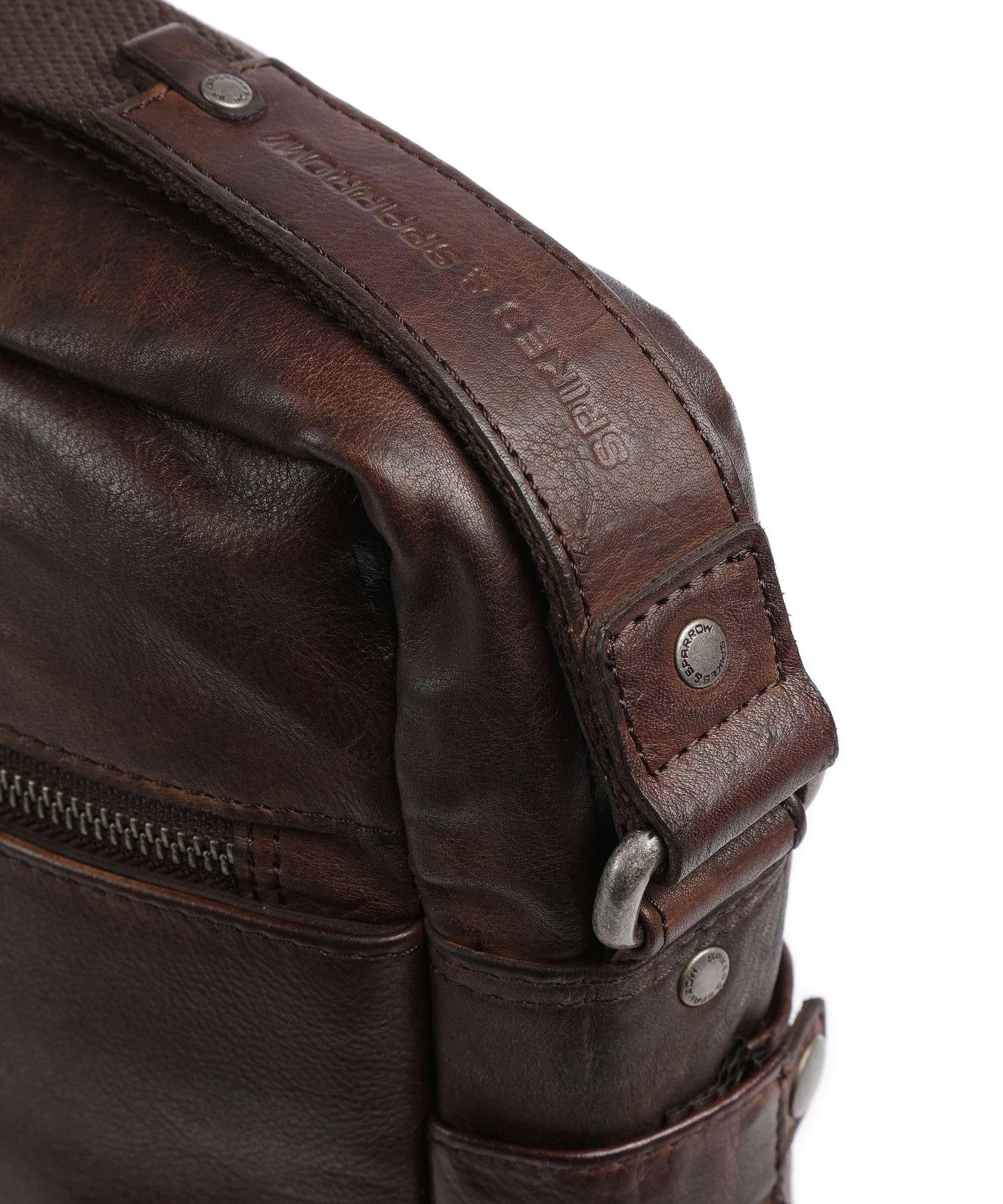  Spikes & Sparrow Apache Borsa a tracolla 12″ pelle granulata marrone scuro  